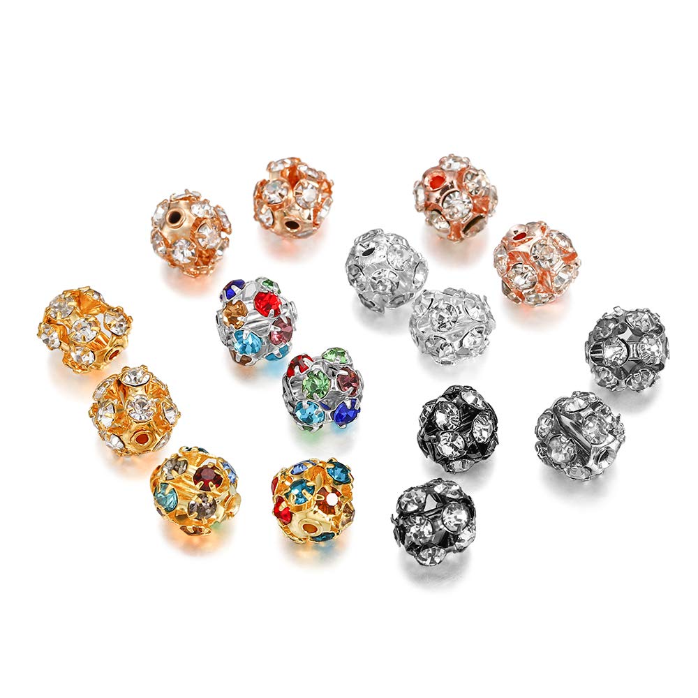 Ciondolo 30 pz/Lotto Rame Placcato Vetro Strass Sfera Perline imita Cristallo Rotondo distanziatore Perline sparse (Oro 6 mm)