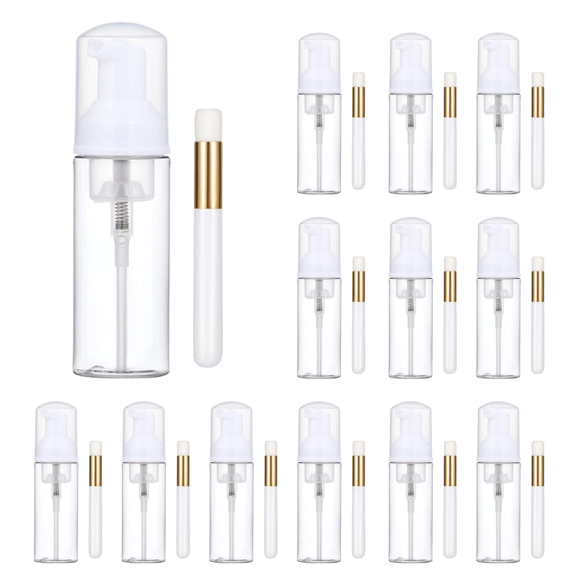 SAANG & JAT Kit di 24 extension per ciglia, 12 flaconi trasparenti in schiuma per shampoo per ciglia da 56,7 g, 12 pennelli dorati per ciglia, forniture da viaggio