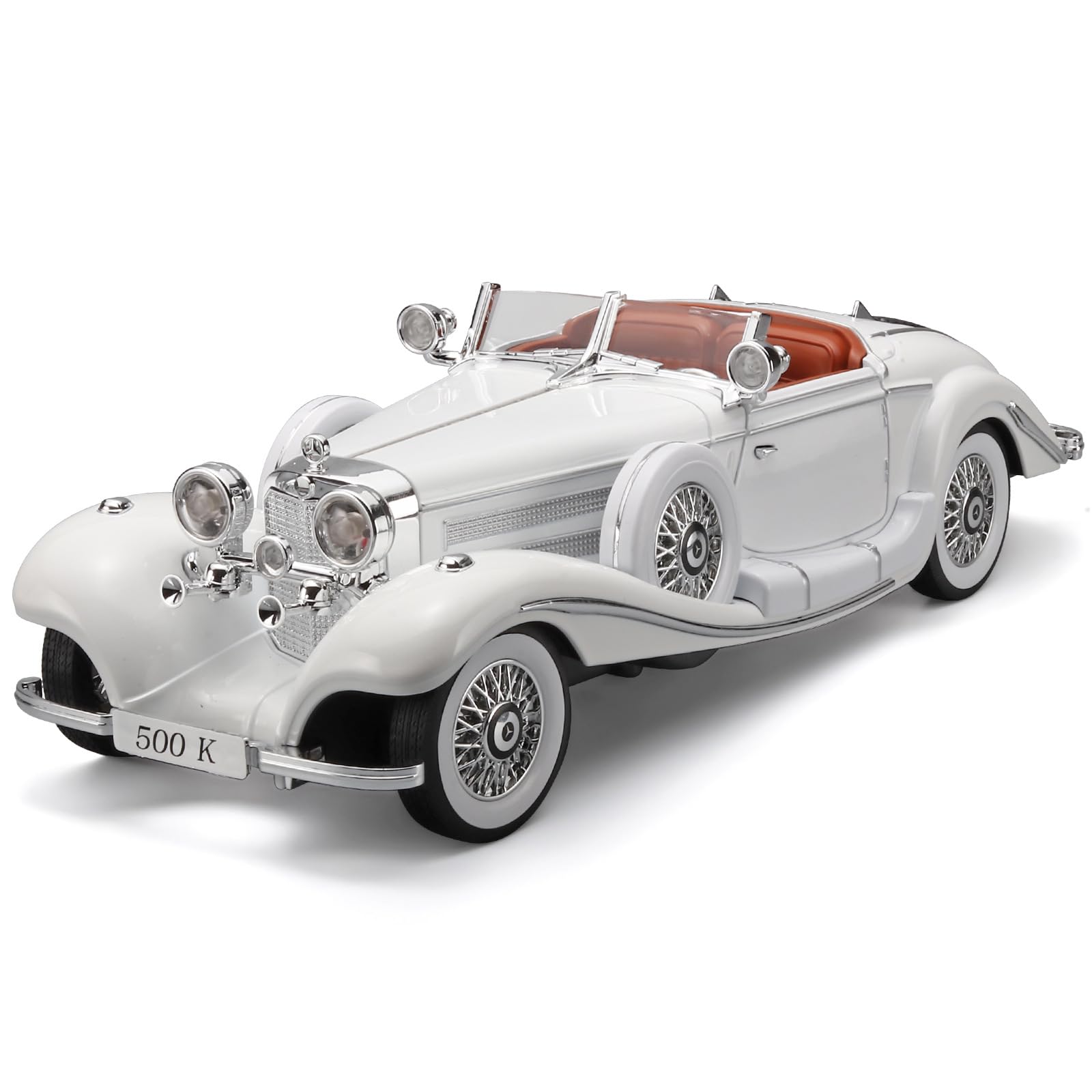 Increfunhome 1:18 Scale Classic Vintage Alloy Car Model, Die-Cast Collector's Edition with Openable Doors and Trunk, Foldable Bonnet, Engine Roaring Sound Effect, Lights and Pull-back Move (White)