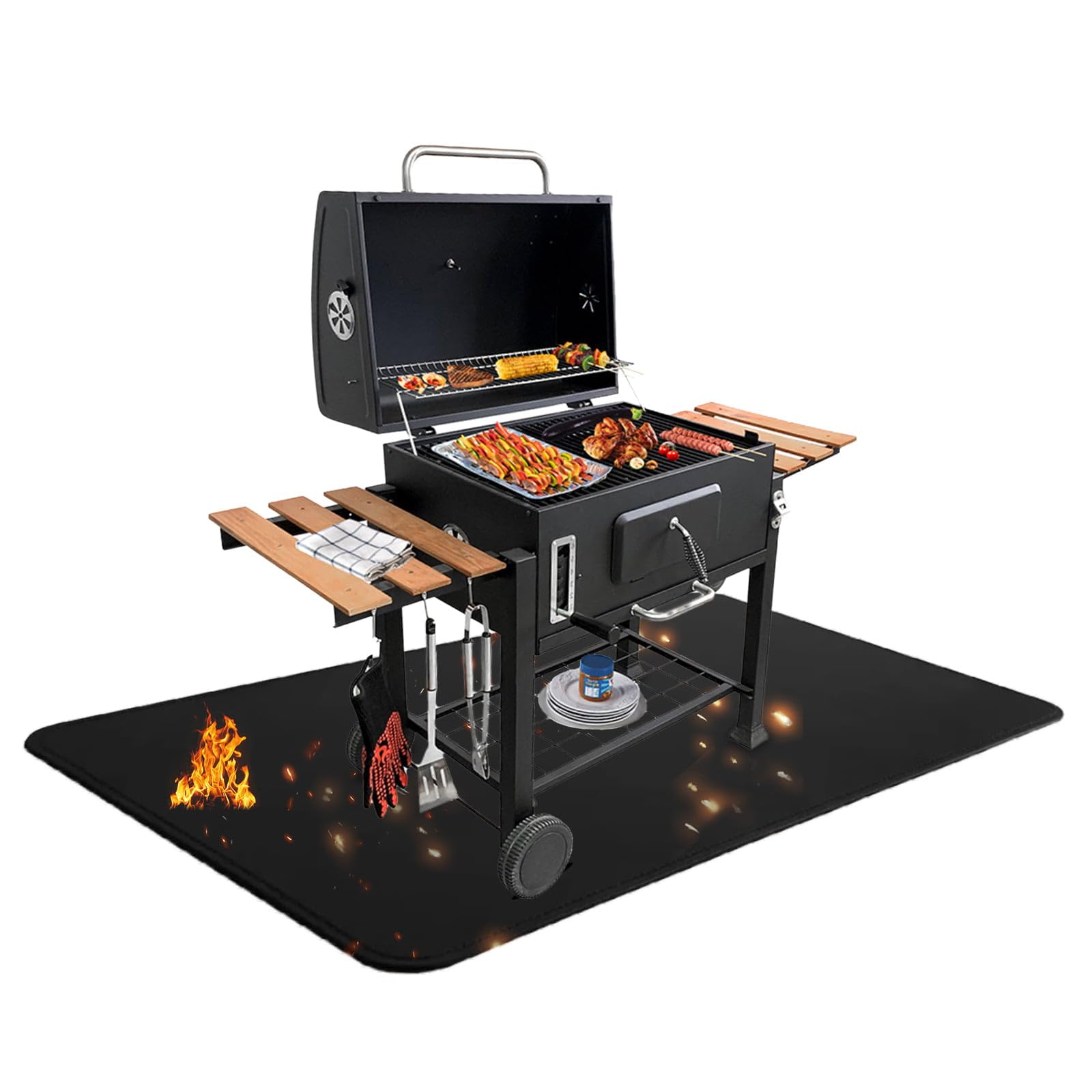 Fire Pit Mat Fireproof Mat Grill Mat 1x1.5M Waterproof Reusable Ember Protection Mat 3 Layer Heavy Duty Heatproof BBQ Mat for Outdoor Grilling Camping Garden Decks Grass Floors Defender