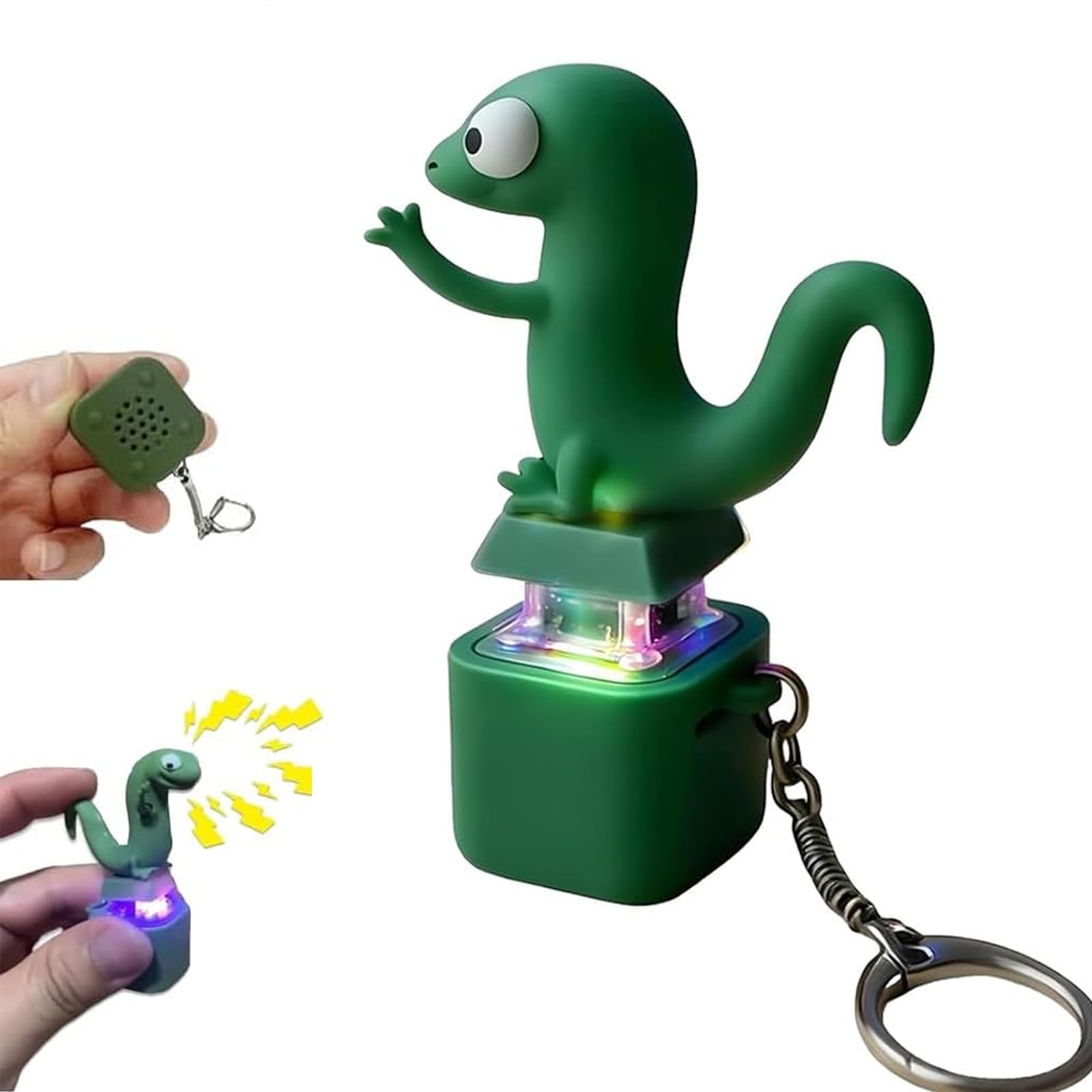 Anjoize Lizard Keychain Sound, New Fun Rechargeable Keychain with Colorful Lights, Portable (1pc)
