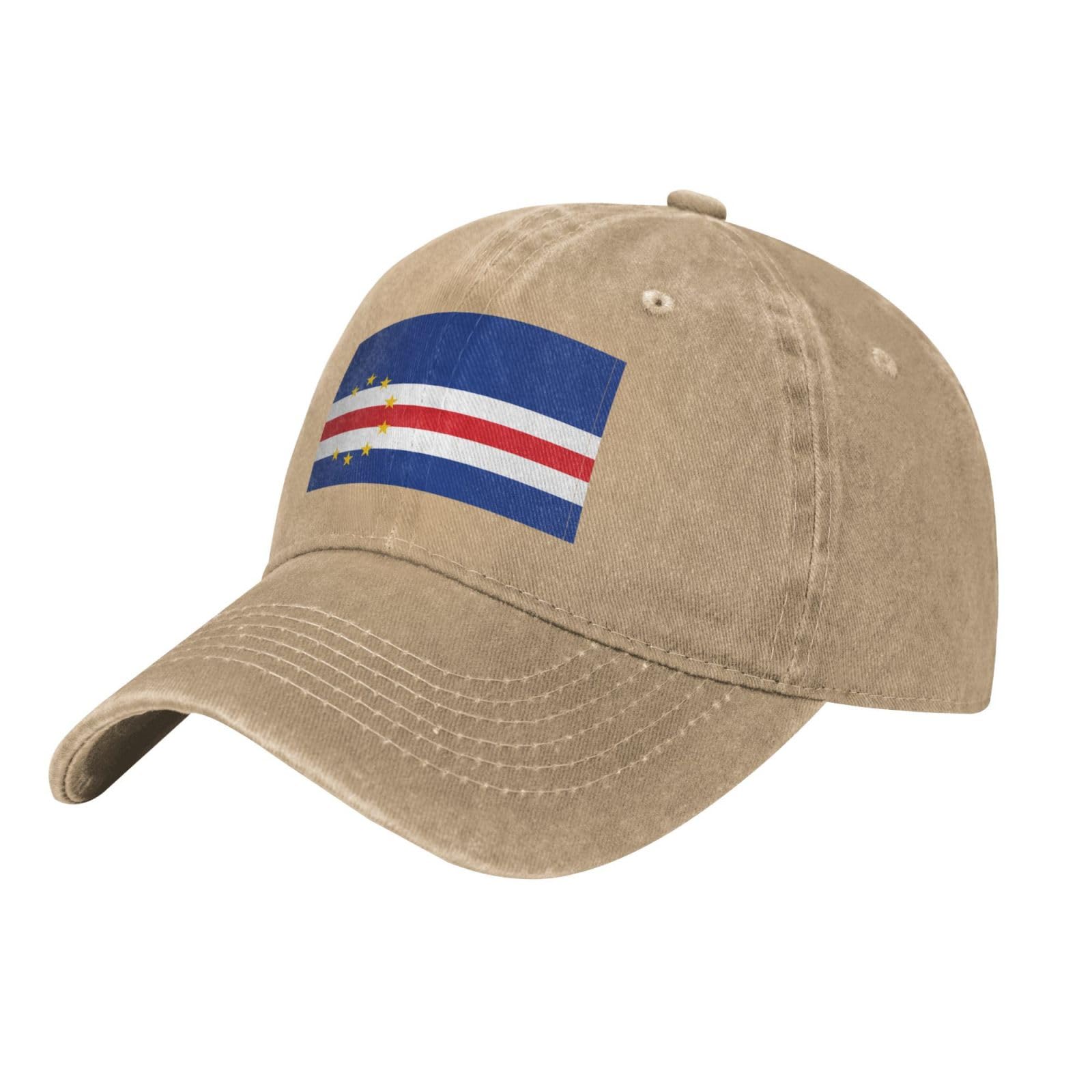 Whjdpp Women's Natural Black Flag Of Cape Verde Picture Washed Cowboy Baseball Cap For Adults - Stylish And Breathable Hat, One Size