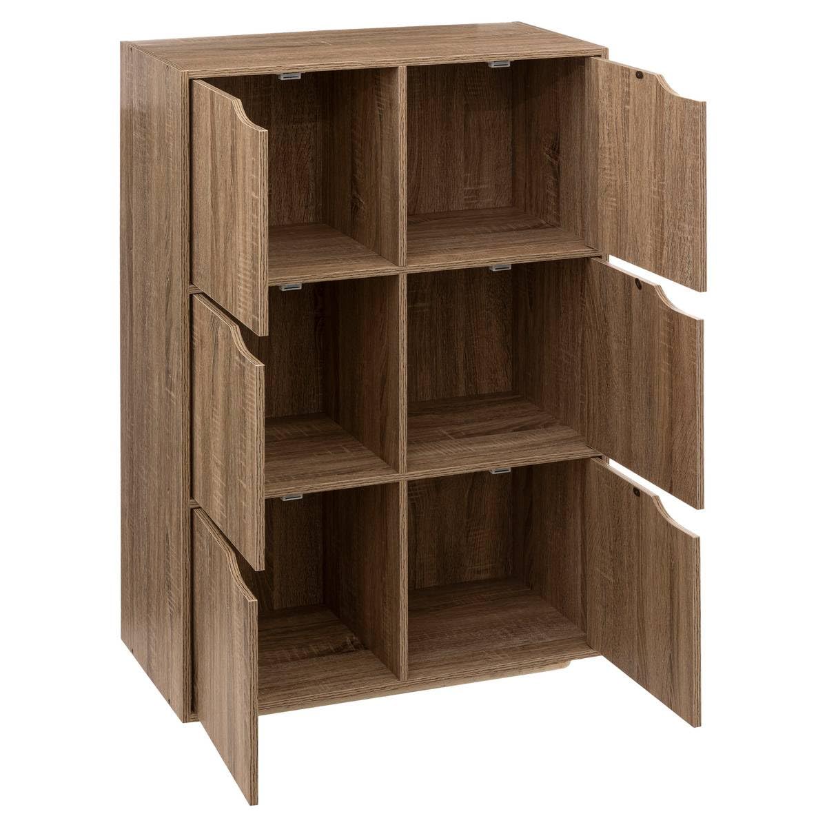 5five - Estantería Mix'n Modul de 6 compartimentos - Efecto madera natural - 6 puertas - Almacenamiento práctico y práctico - Salón, oficina, dormitorio