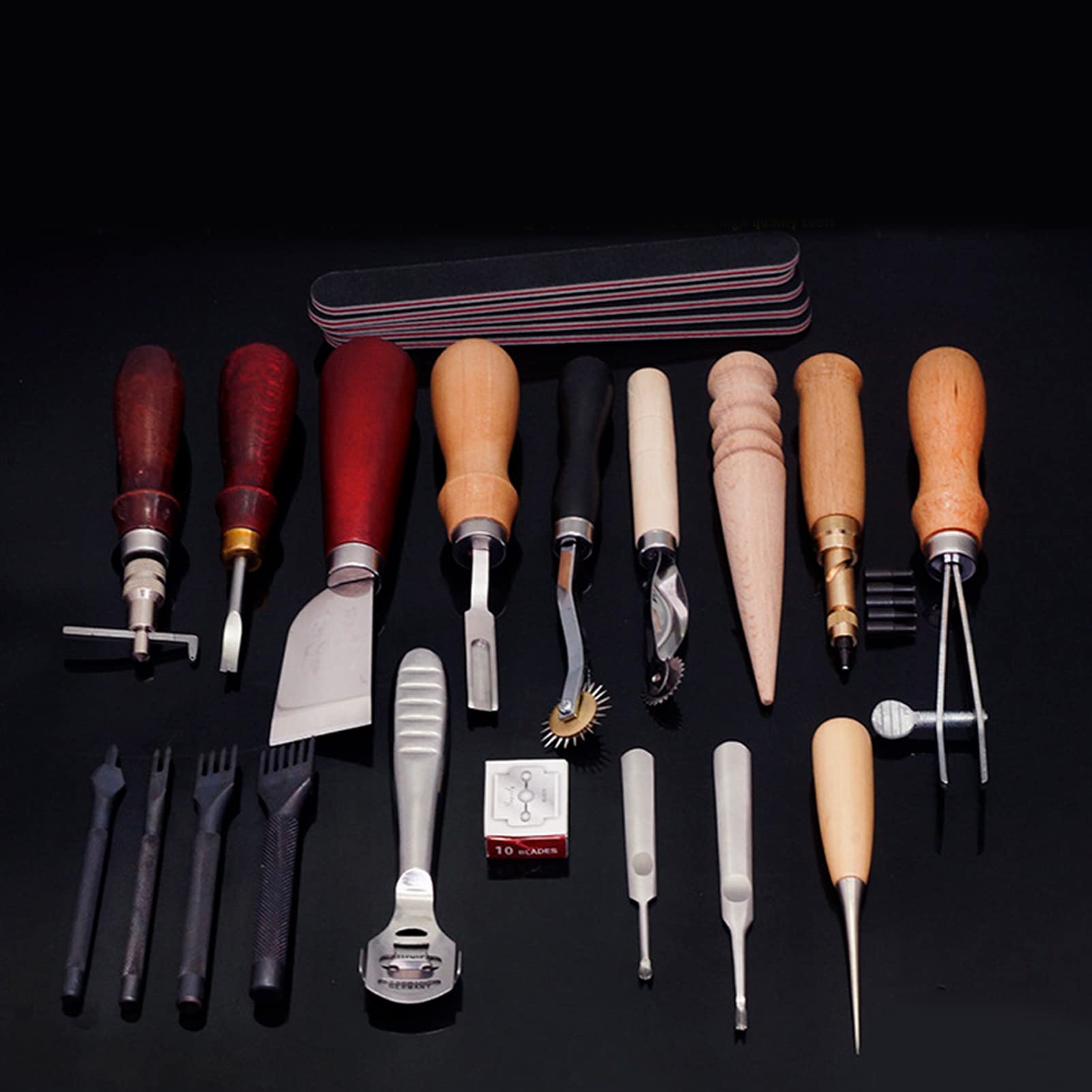 19 Piezas de Herramientas de Artesanía de Cuero, Kit de Costura de Cuero, Juego de Herramientas de Trabajo de Cuero, Herramienta de Estampado de Cuero, Juego de Cinceles de