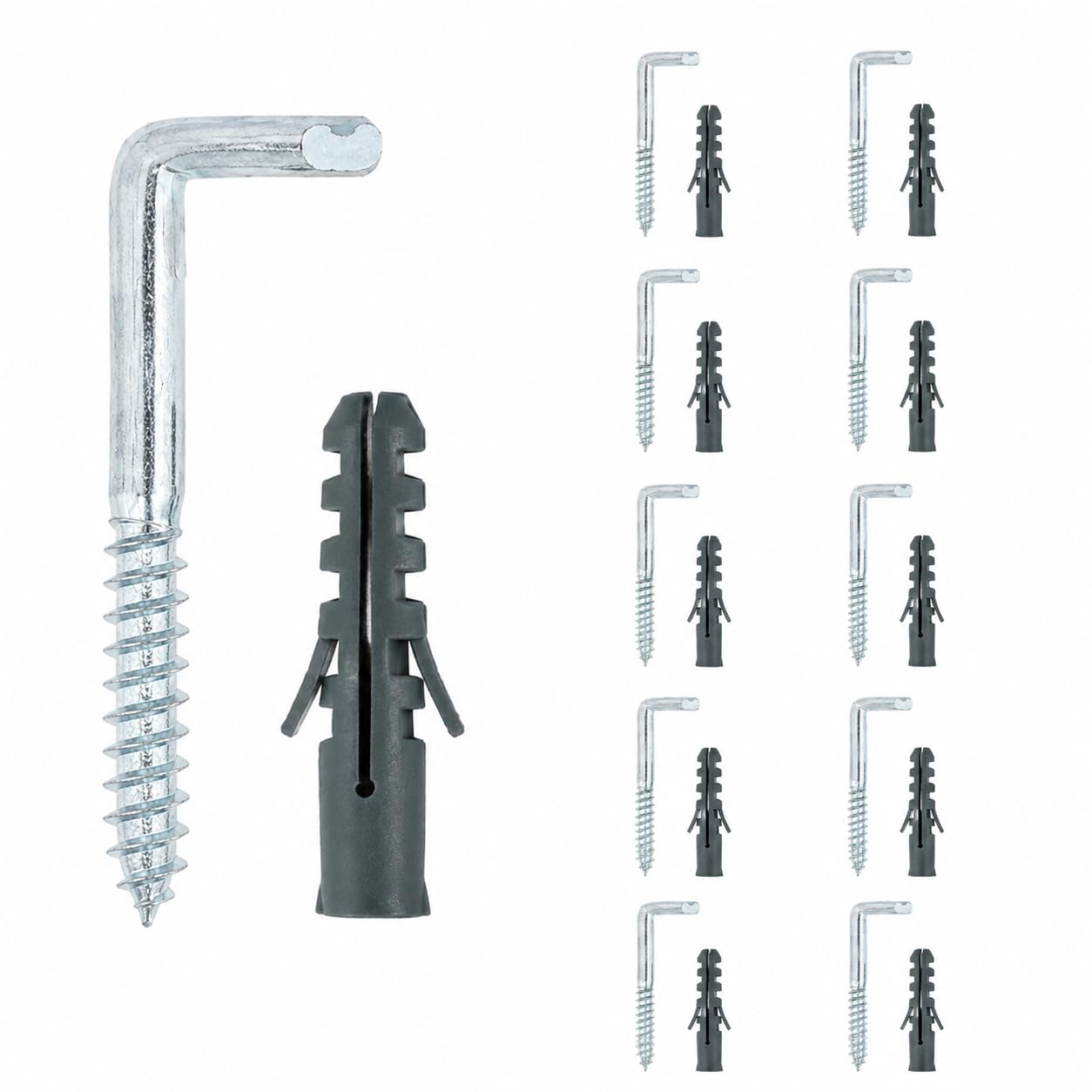 GUGUGO 6×80mm Screw in Hooks, Pack of 10 304 Stainless Steel L Shaped 90° Self Tapping Hooks, Rustproof Right Angle Wall Fastener for Photos, Clothes Rack, Cup & Daily Household Item Hanging