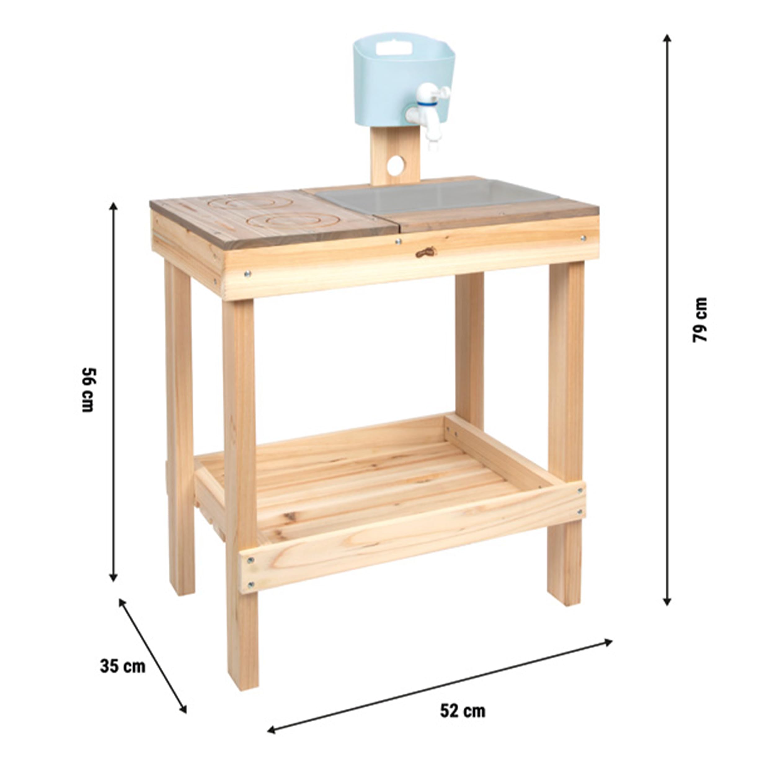 small foot Juego de cocina de barro para niños con juego de agua y juego de jardín, color verde | Cocina de juguete para exteriores con dispensador de agua, herramientas de jardín, placa de cocina y delantal