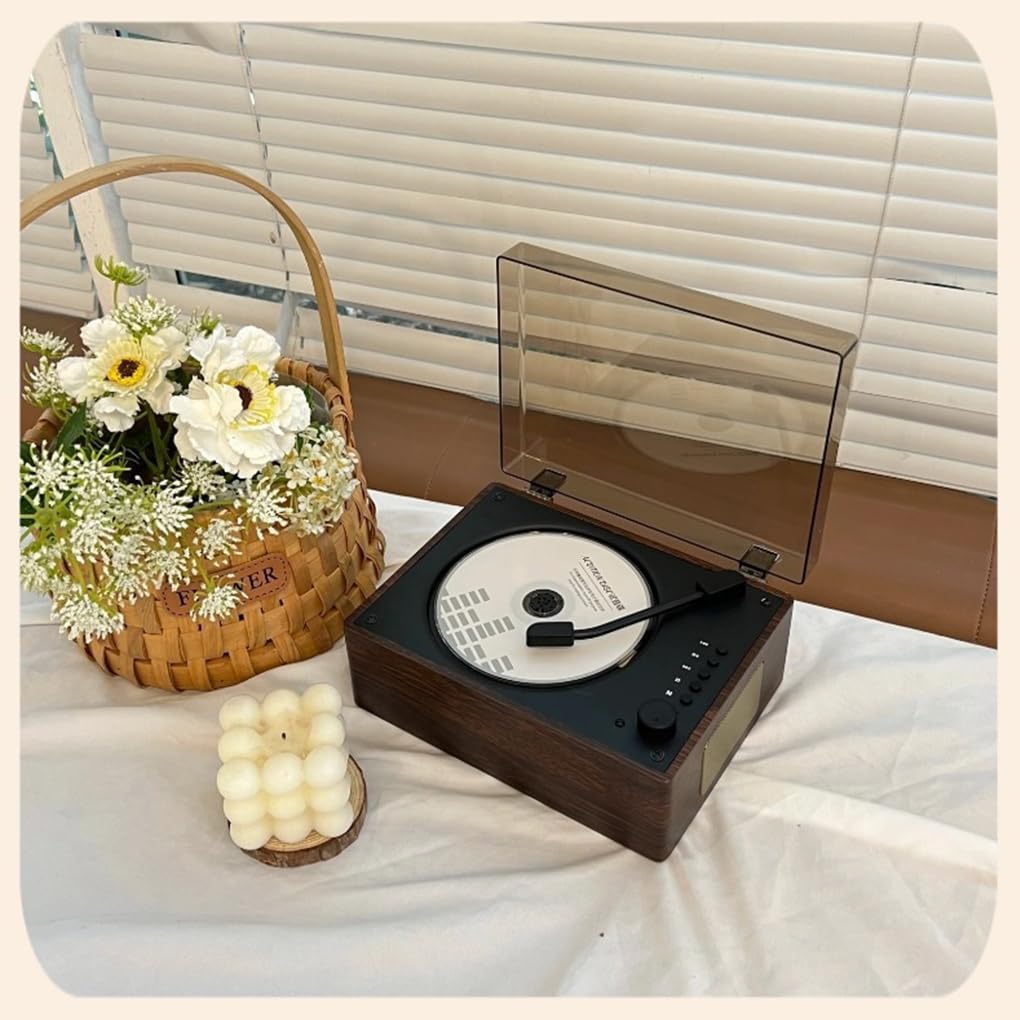 Lettore CD Bluetooth portatile per ascoltare la tua musica preferita ovunque. Design elegante e retrò. Batteria al litio integrata da 2000 mAh, marrone