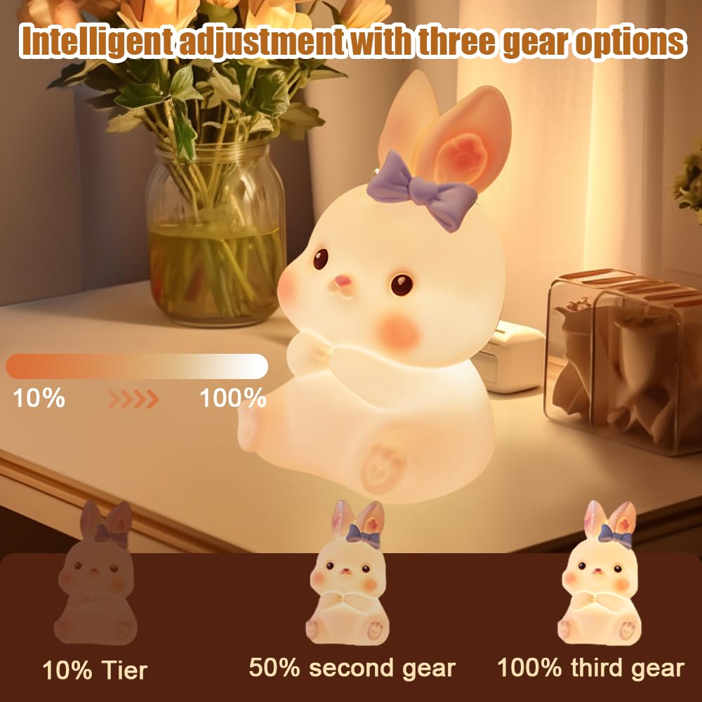 Luce Notturna Coniglietto Per Bambini - LED Dimmerabile, Ricaricabile USB E Timer 30 Min - Foto 10
