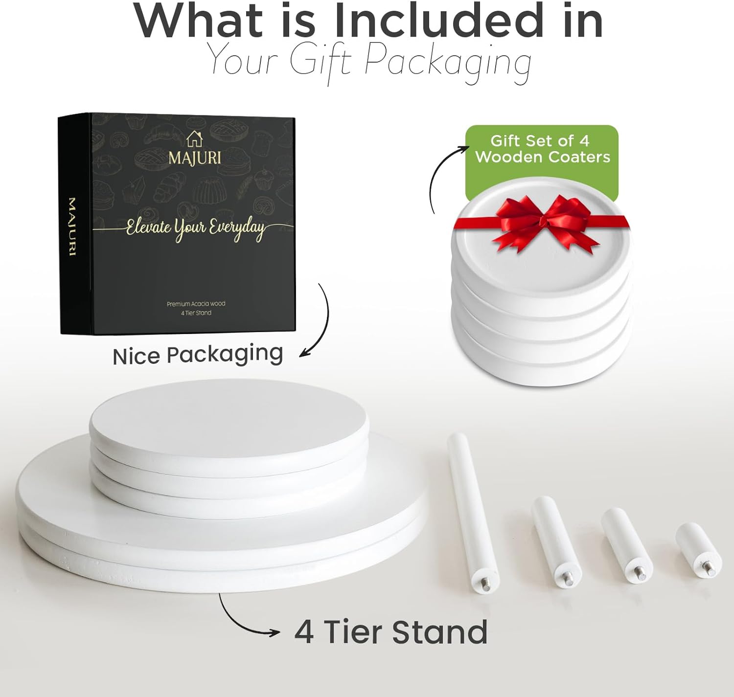 4 Tier Cupcake Stand, Halloween Cupcake Tier Stand 50 Cupcakes, Set of 4 Free Coasters, Cake Stands for Party, Birthday, Ideal for Tiered Cupcake Stand and Tiered Cake Stand Enthusiasts (White)