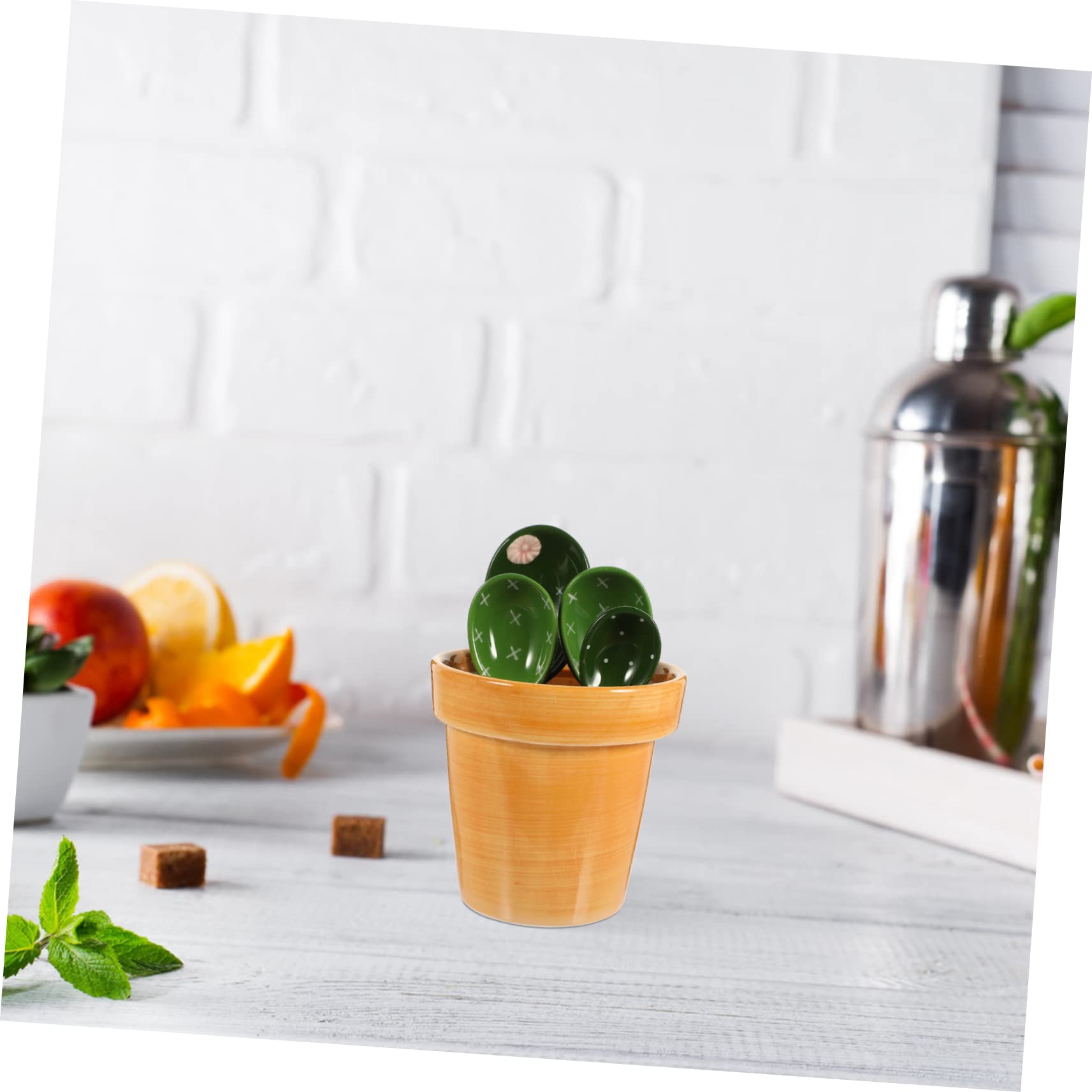 Zerodeko Cucharas Medidoras De Cerámica Diseño Cactus, Set 5 Piezas Base Graduada, Accesorio De Cocina Para Medir Ingredientes Secos y Húmedos Horneado, Práctico y Decorativo