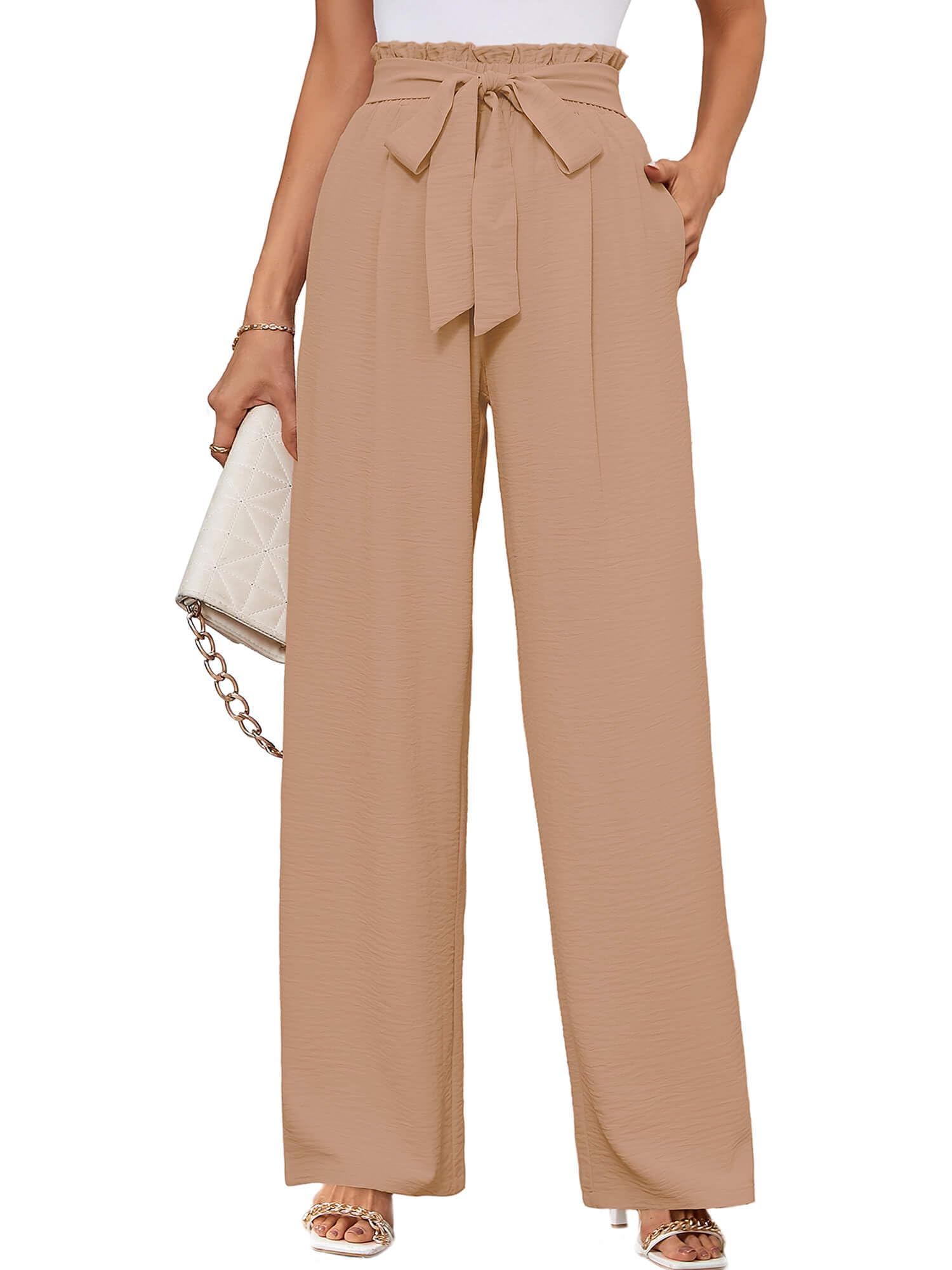 KORSIS Wide Leg Womens Lounge Pants Lightweight High Waisted Flowy Work Elastic Casual Outfits Trousers with Pockets S-2XL