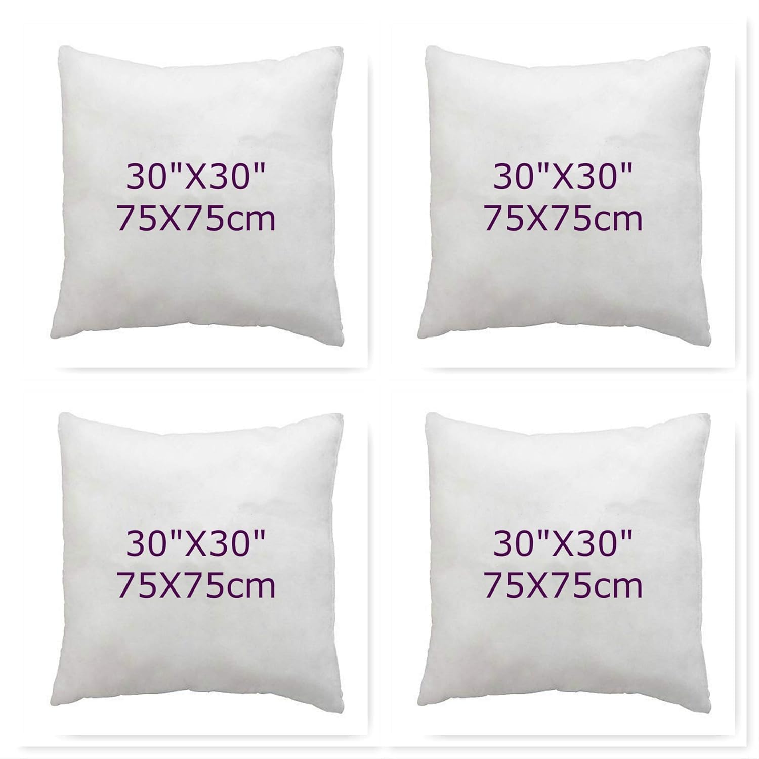 Le11 White Hotel Quality Hollow Fibre Cushion Pads, Inners, Inserts, Scatters In Multi Packs, Bounce Back Square Cushion Pads Available In 12" 14" 16" 18" 20" 22" 24" 26" 28" 30" (4, 30X30 (75X75cm))