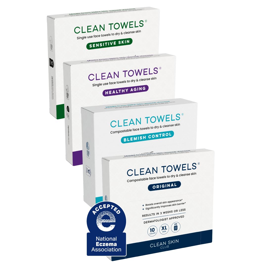 Clean Skin Club Clean Towels XL Variety 4-Pack Travel Set Disposable Face Towels Includes Original Sensitive Blemish Control
