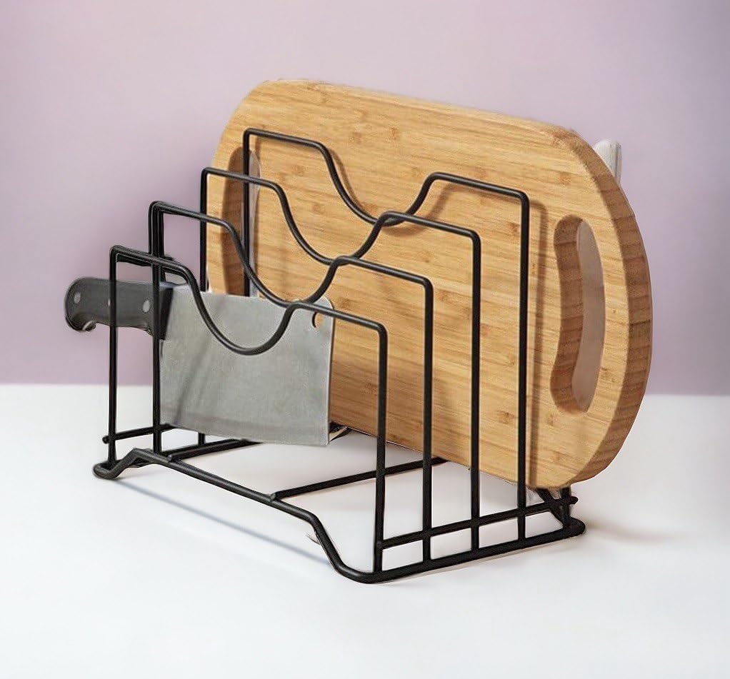 Craft Mshopr Multipurpose Black Iron Cutting Board Rack Organizer - Medium Size With 4 Slots, 9.5 Length X 7 Width 9 Height Kitchen Storage Efficient, Countertop, Bracket Shelf (B0CQRQJ42F) Amazon Price History, Amazon Price Tracker