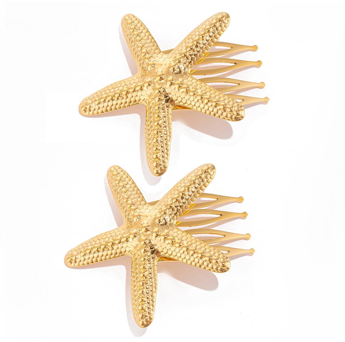 Starfish Hair Side Combs, 2.36 inch Gold Metal Hair Clips, Beach Theme Hair Accessories, 2-Pack