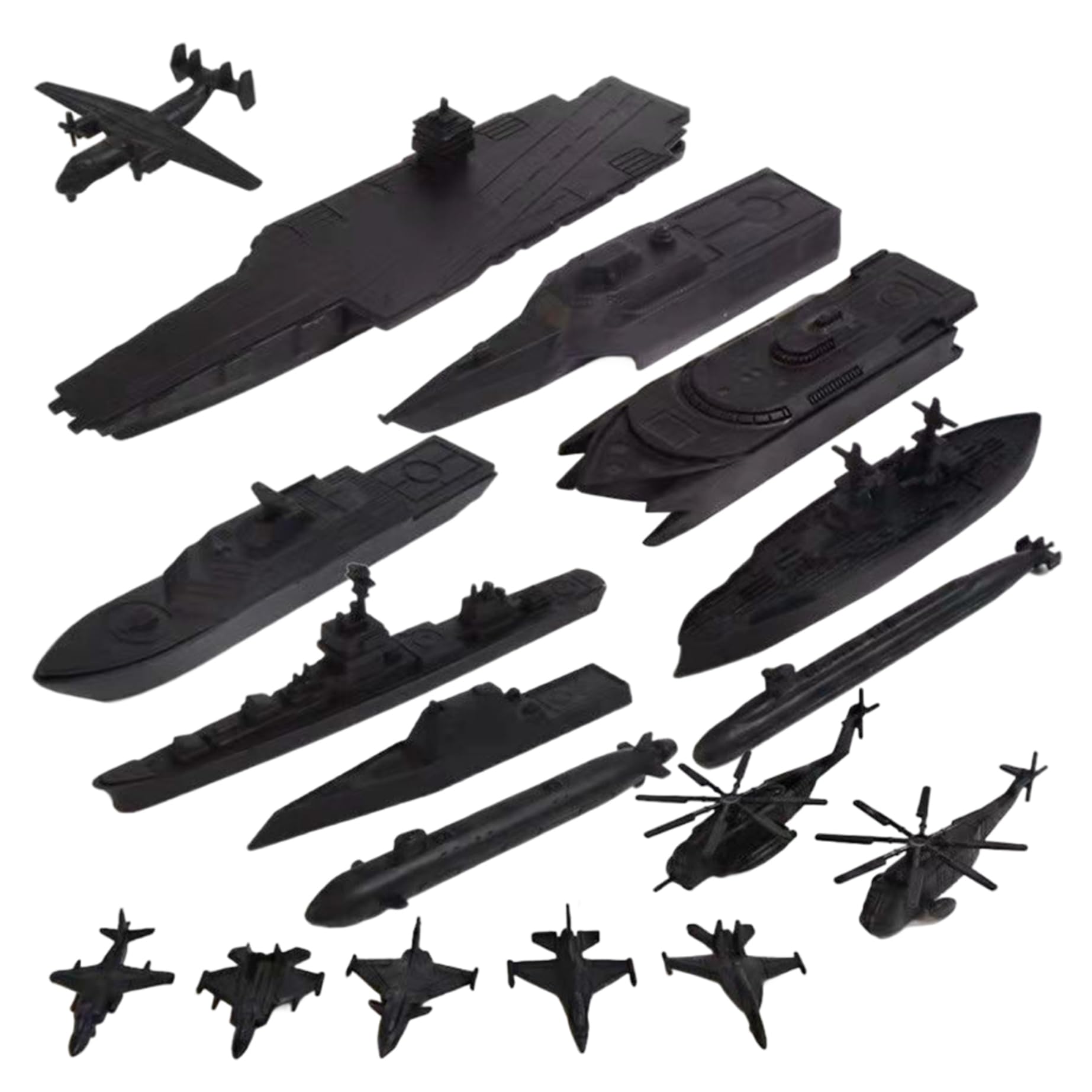 Trrymbbe Battleship Toy 17Pcs/Set Realistic Proportional Toy Battleship Set Includes Ships & Aircrafts Educational & Fine Motor for Kids, Black