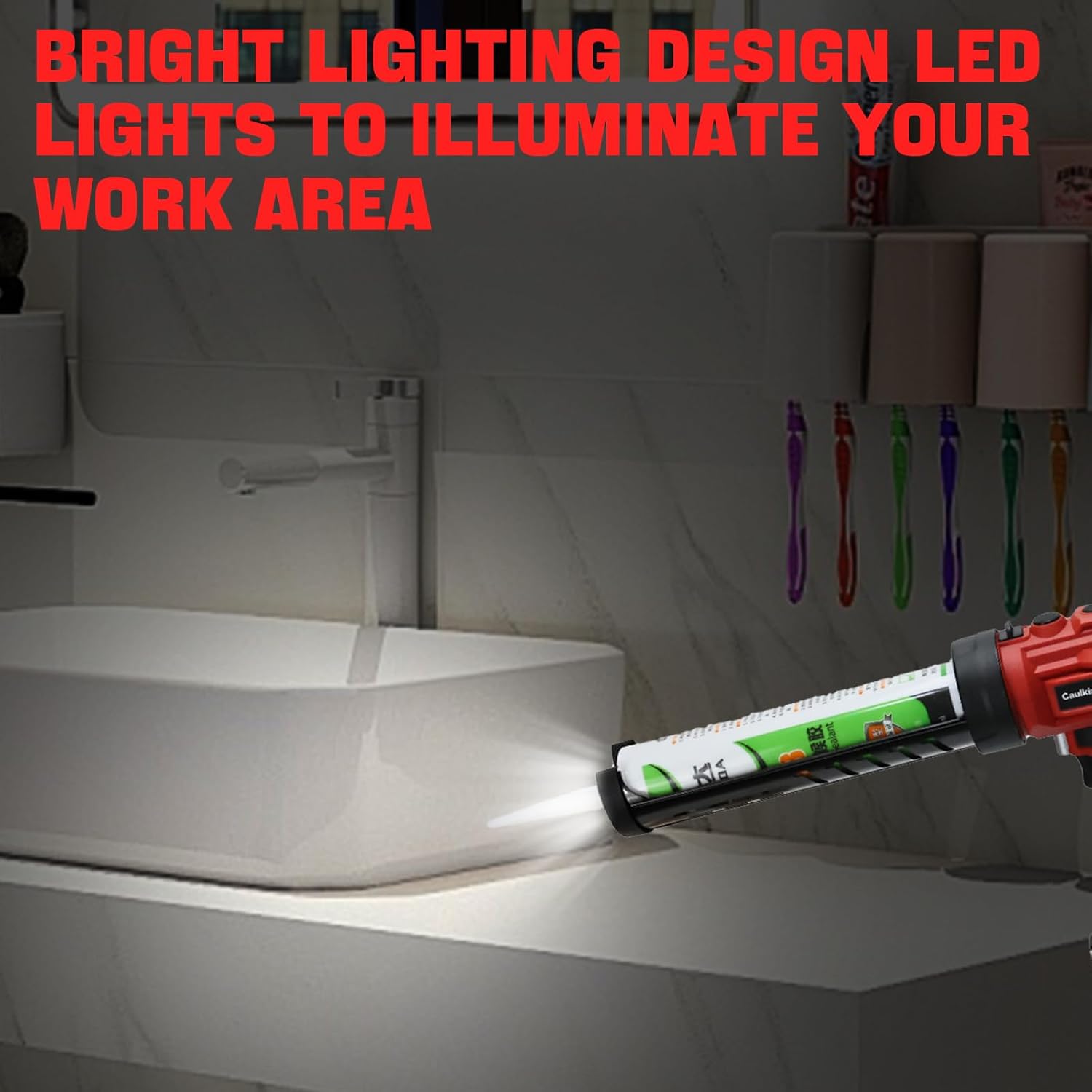 Cordless Caulking Gun for Milwaukee 18V Batteries,No-Drip Caulking Gun with LED Light,10oz/300ml,4-speed Adjustable Caulking Gun,Filling and Sealing Tool for Windows,Doors,Floors and Walls.