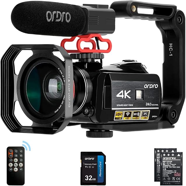 ORDRO AC3 4K Camcorder Vlogging Camera for YouTube HD Video Camera 1080P 60FPS IR Night Vision Wi-Fi Camera Recorder Digital Camcorders with Microphone Wide Angle Lens Handheld Stabilizer