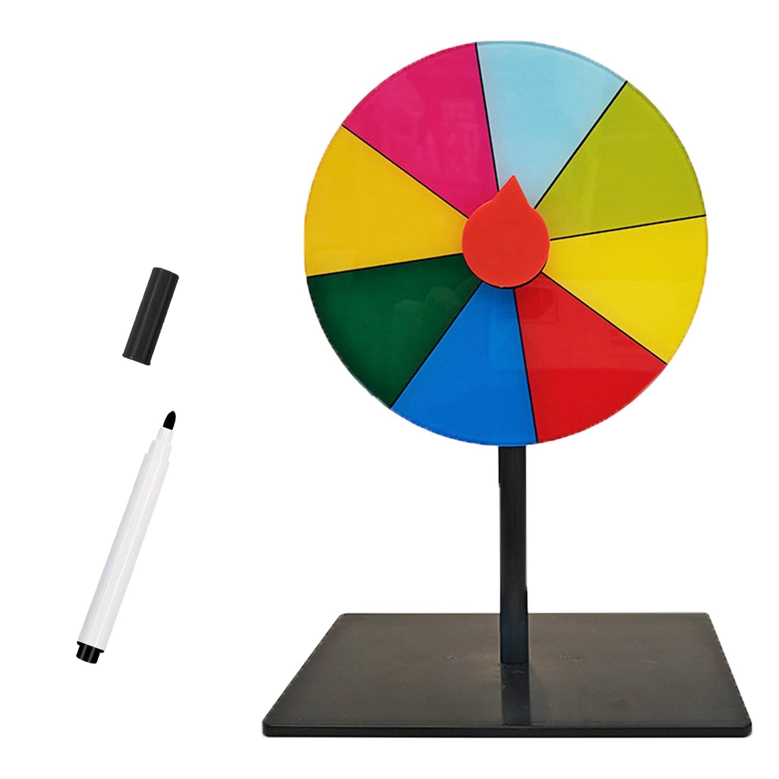 xoqoiuo 1PC 5.91in Spinning Prize Wheel, 8 Color Portable Spin The Wheel with Black Stand and 1pc Dry Wipe Pen, Lucky Spinning Wheels for Party Game Events and Classroom