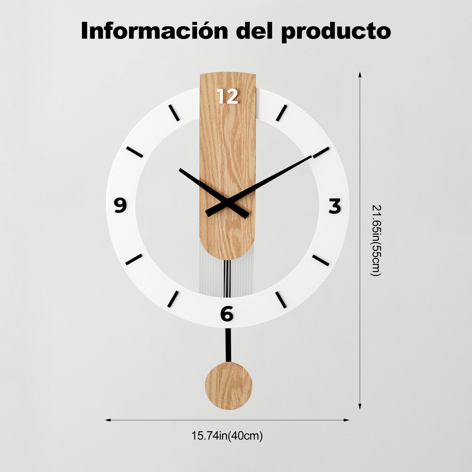Ergocar Reloj De Swing De Madera, Colgante Numérico Mudo, Adecuado para Sala De Estar Decorativa, Cocina, Dormitorio, Oficina