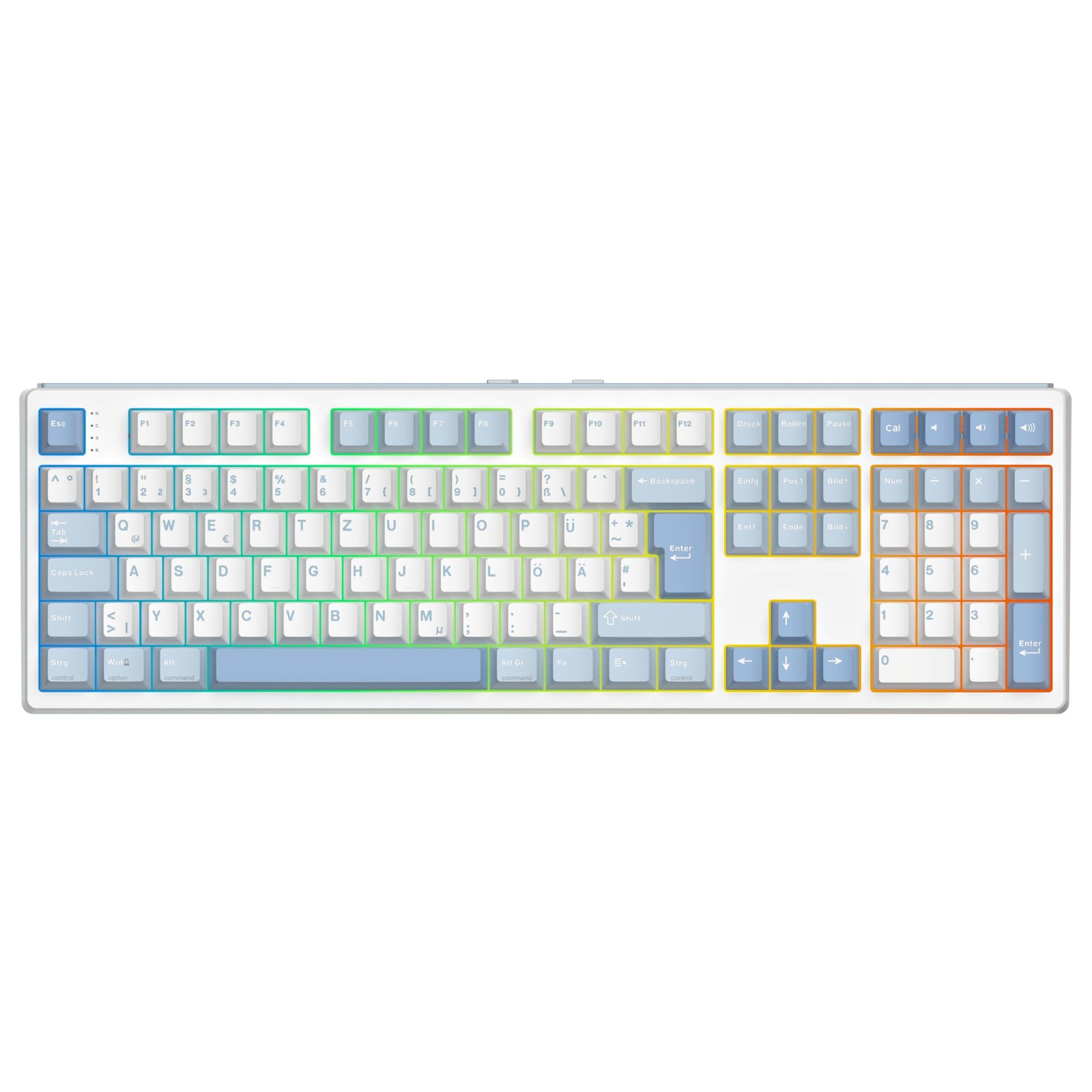 EPOMAKER TH108 ISO-DE Full Size Mechanische Tastatur, RGB Gaming-Tastatur Kabellos, Deutsches Layout QWERTZ, Custom Driver, Creamy Gasket, Hot-Swap, 8000mAh (Blau&Weiß, Sea Salt Silent)