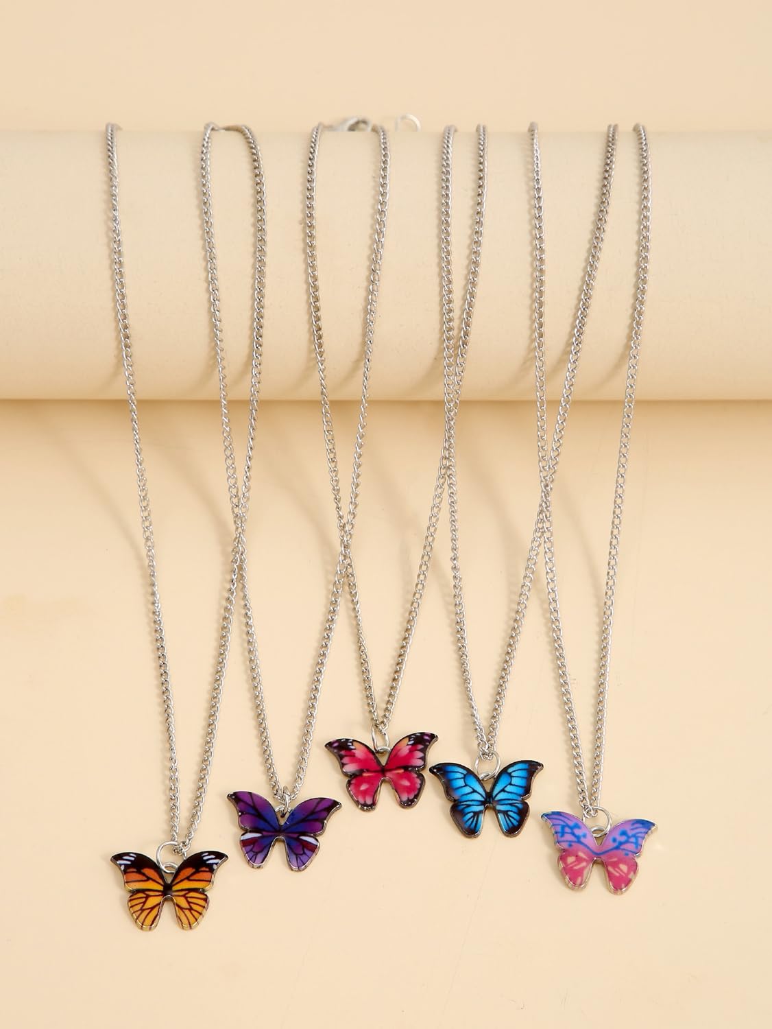 5 Pcs Stylish Butterfly Pendant Necklace Set (Silver)