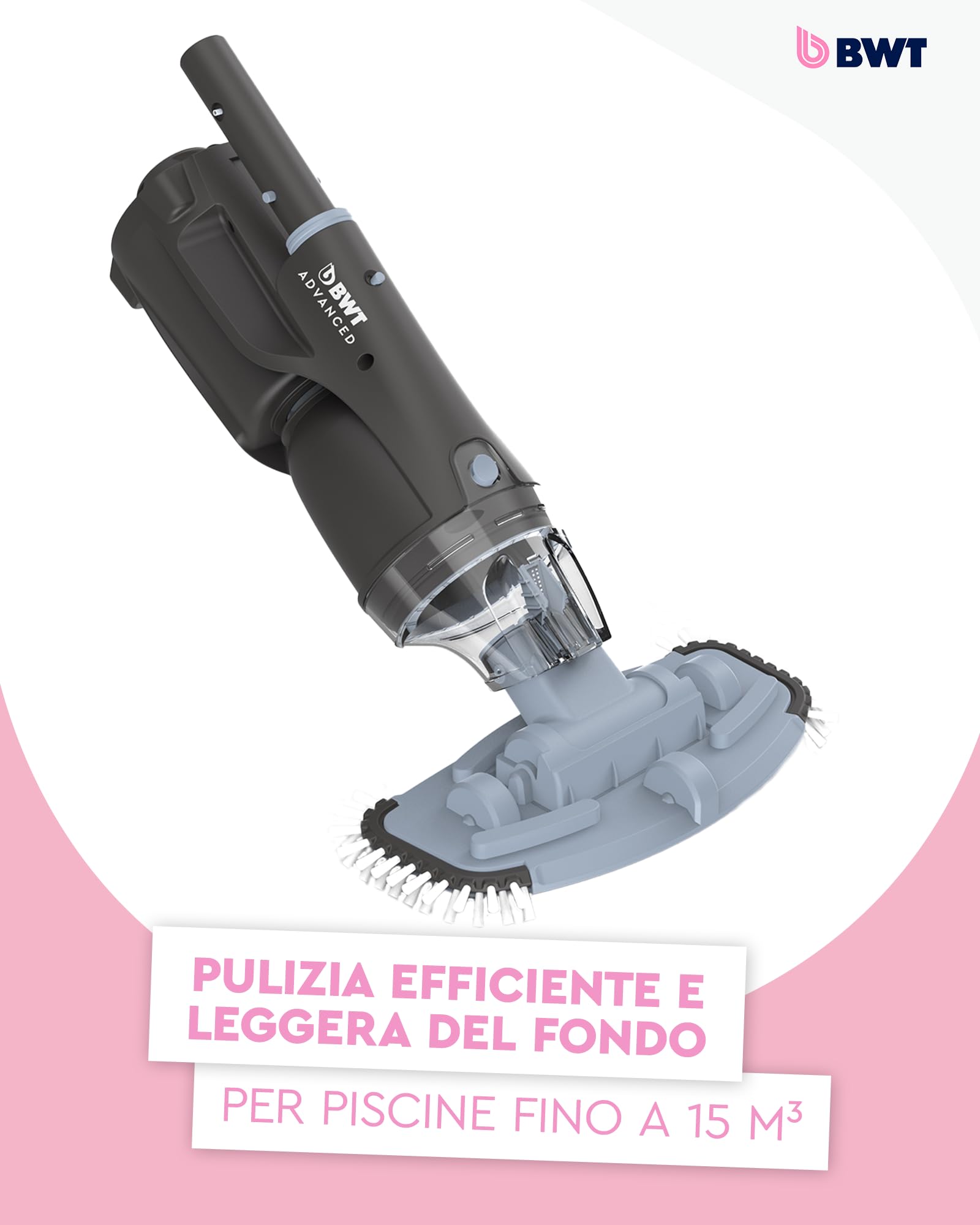 Aspiratore piscina BWT FSA400 senza fili | aspirapolvere potente 30 min | pulisci fondo vasca fuori terra | scopa aspirante per acqua | capacità 0,42 l di piscine fino a 15 m³