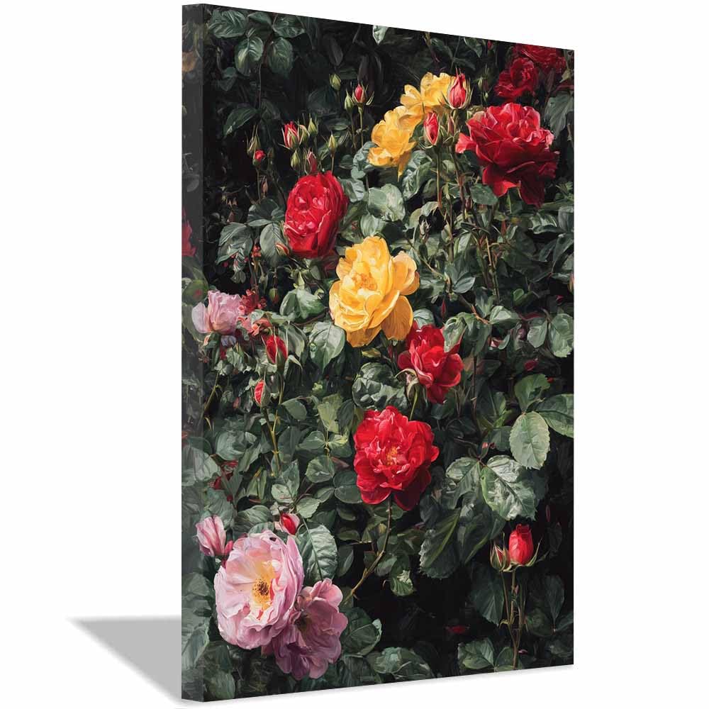 Hoqiu Multicolor Botanical Prints Reds Yellow Pink Ros Artwork, Wall Decoration Living Room Bedroom Hallway Stairs Decoration.(Multicolor)-60X80cm Framed