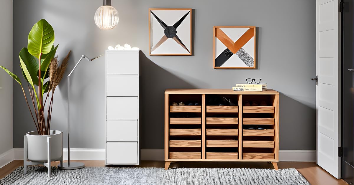 GENTILIN DESIGN Scarpiera Salvaspazio Slim 5 Ante, Portascarpe a Ribalta in Metallo Bianca, Già Montata, Interni/Esterni, P 13,5 x L 50 x H 170 cm
