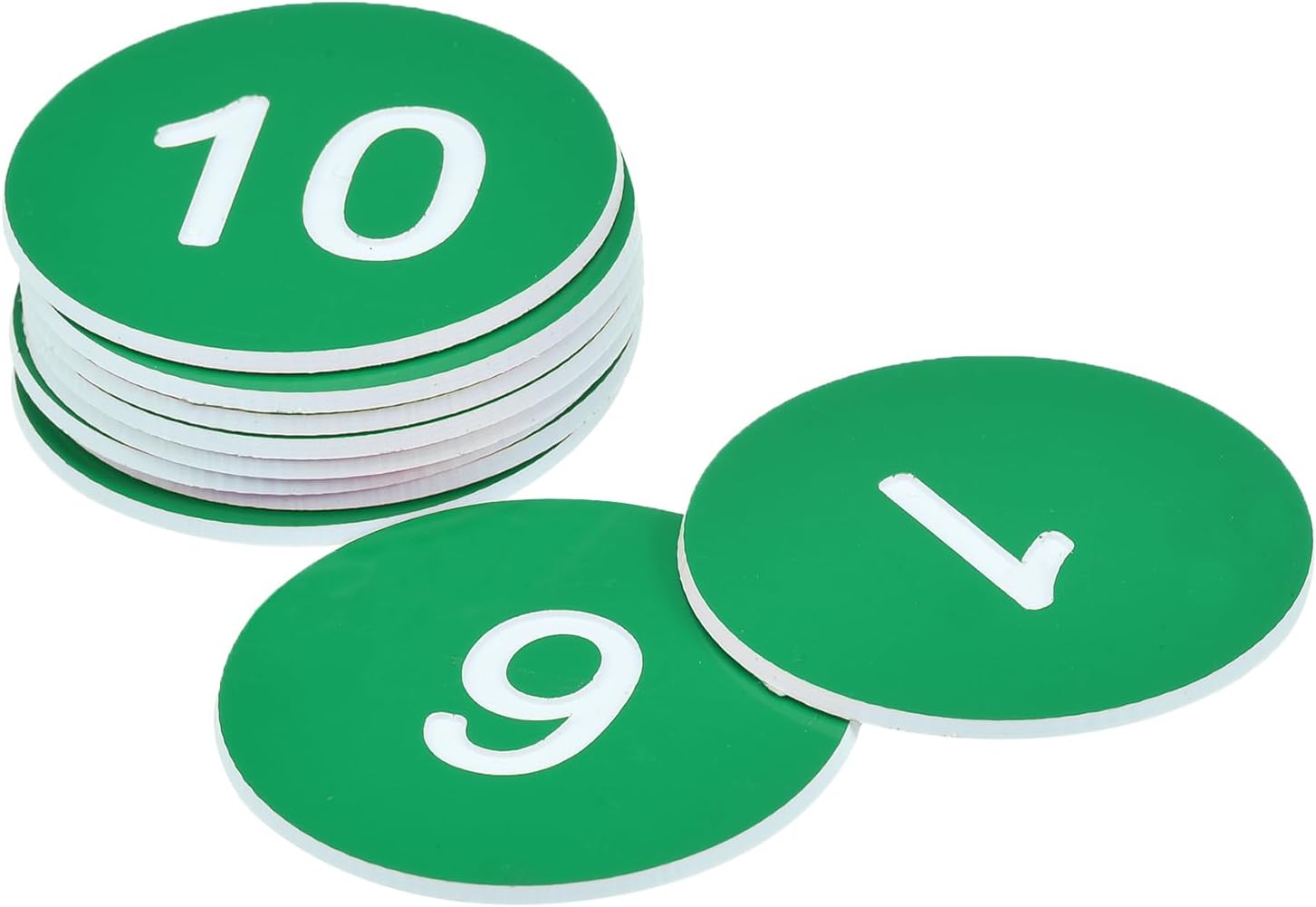 MECCANIXITY Plastic Number Tag, 1-10 Digital Tags Sign Tag Acrylic Engraved Green with Self-Adhesive, Pack of 10