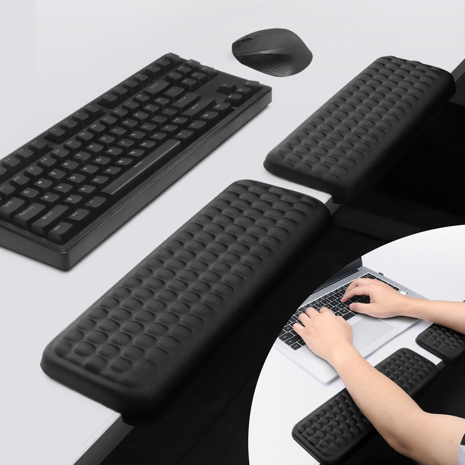 L-Shaped Desk Elbow Rest 2-Pack Memory Foam Forearm Wrist Support Pad with Non-Slip Base for Table or Desk