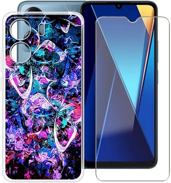 Phone Case + Screen Protector for Xiaomi Poco C65 6.74", Ultra Thin Shockproof Soft Silicone Clear Cover for Xiaomi Poco C65 Case with Tempered Glass - Lively