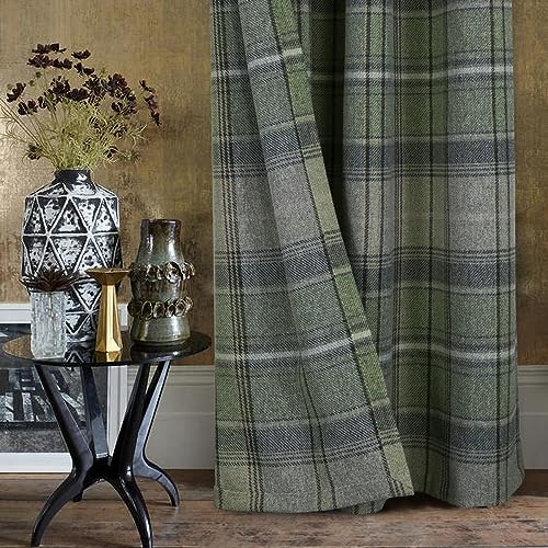 Always4U Woolen Look Plaid Curtains Modern Window Panels Green Check Tartan Curtains For Living Room Bedroom 2 Panels Green 45 * 84 Inches thumb #3