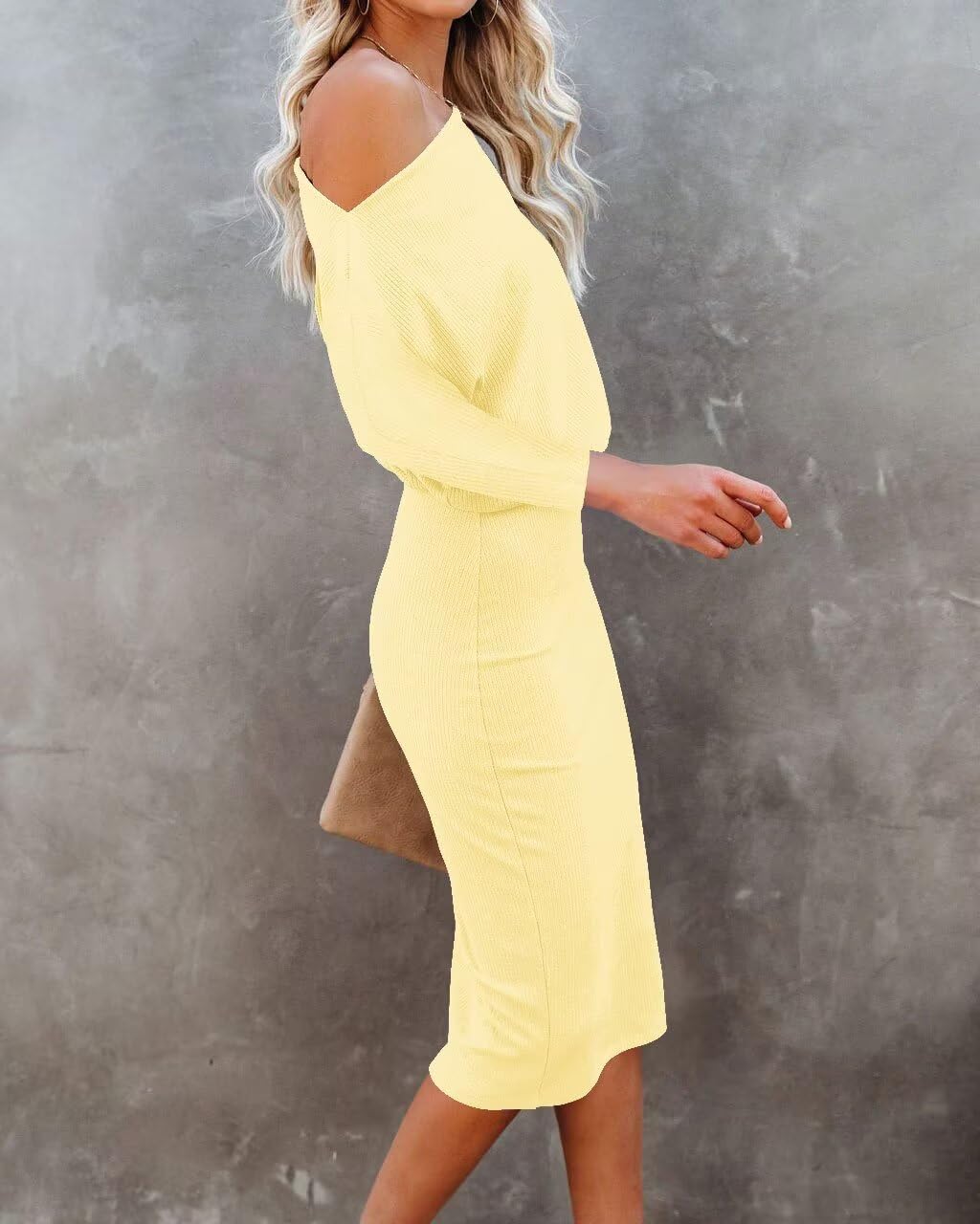 Ezbelle Women's Off The Shoulder 3/4 Sleeve Batwing HIPS-Wrap Pencil Party Sexy Bodycon Midi Dress Loose