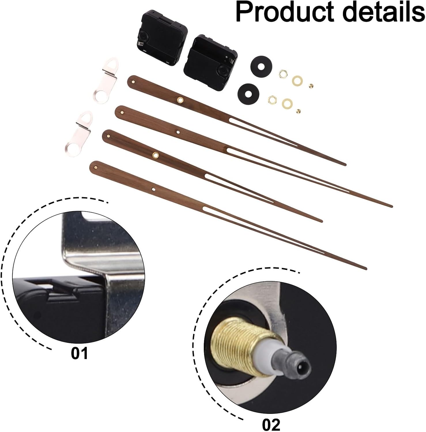 High Torque Quartz Clock Movement Kit with Long Shaft DIY Wall Clock Repair, 56mm Mechanism and Walnut Hands 60-70cm Panels, Black(Brown 2Set)