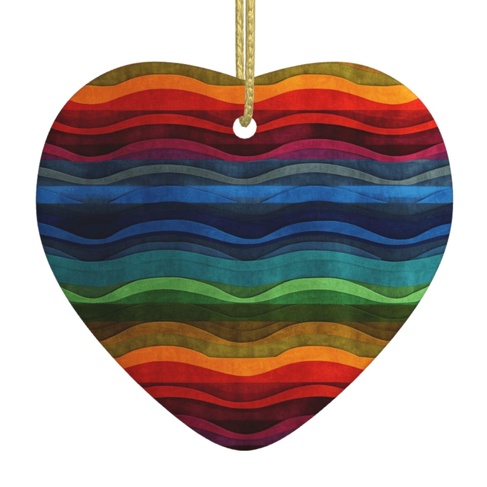 Ceramic Christmas Tree Hanging Ornaments with Gold Ropes Christmas Tree Decorations Heart Ceramic Rainbow Pendant Keepsake Decorations for Holiday Xmas Gift Ideas