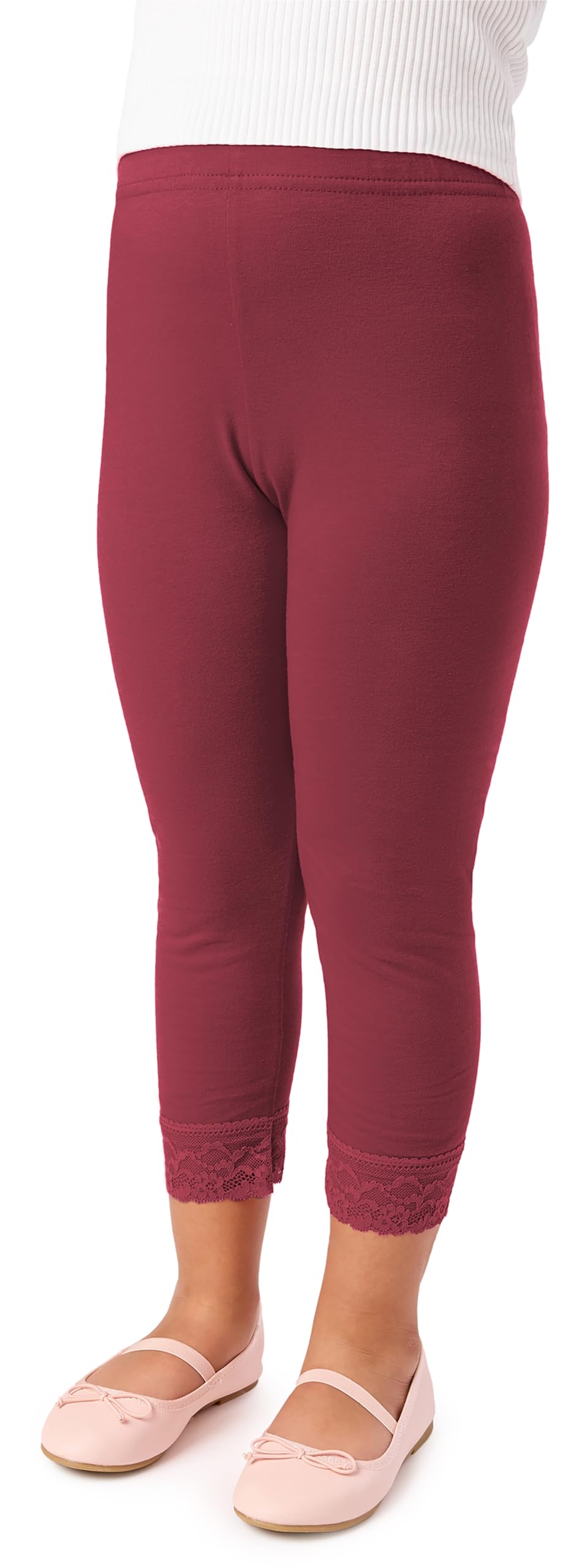 Merry Style 3/4 Leggings Kinder Mädchen aus Baumwolle Einfarbig Kurze Leggings Mädchen bequeme Sommerhose mit Spitze MS10-228