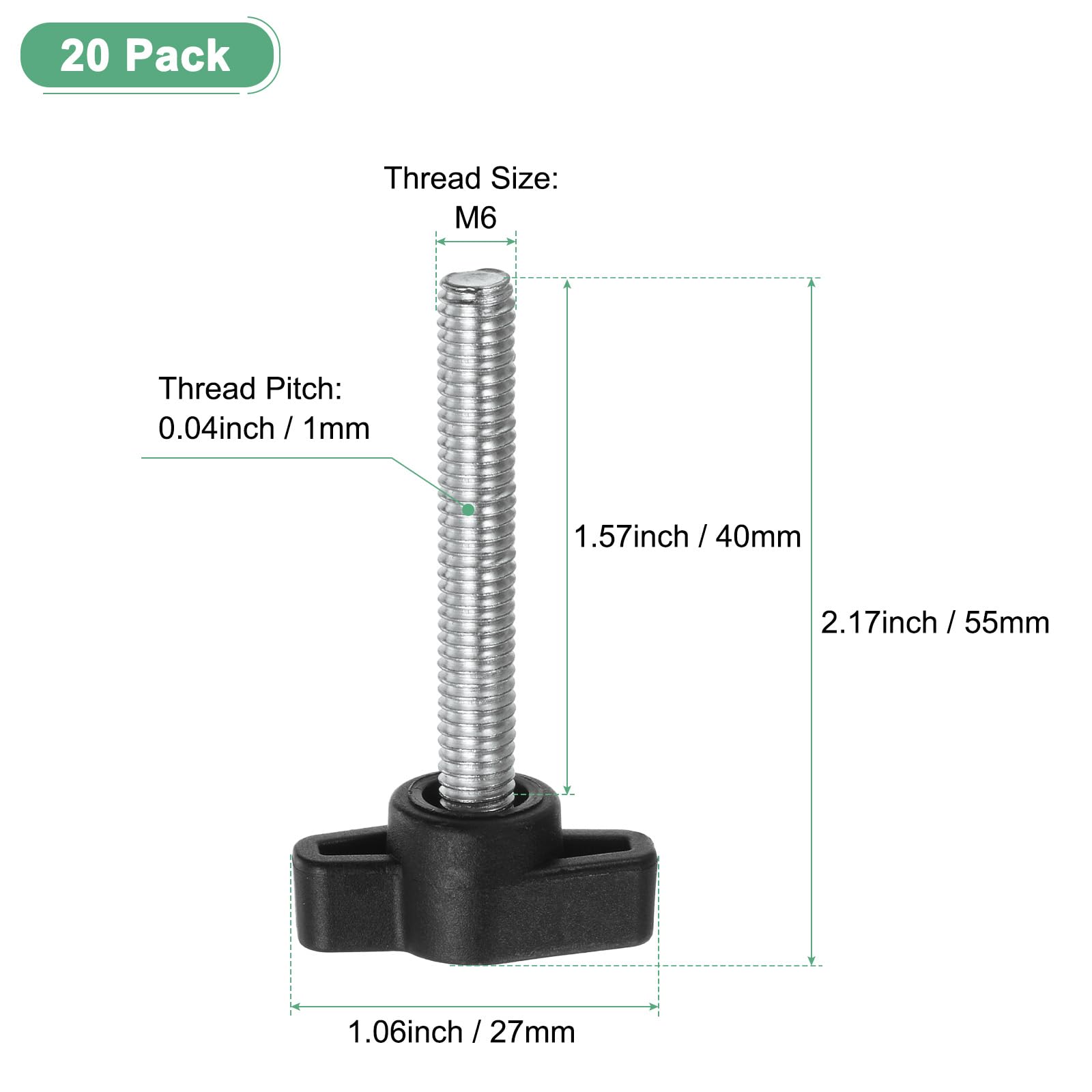 M METERXITY 20-Pack Thumb Screws, M6x40mm Tee Wing Knobs - Image 3