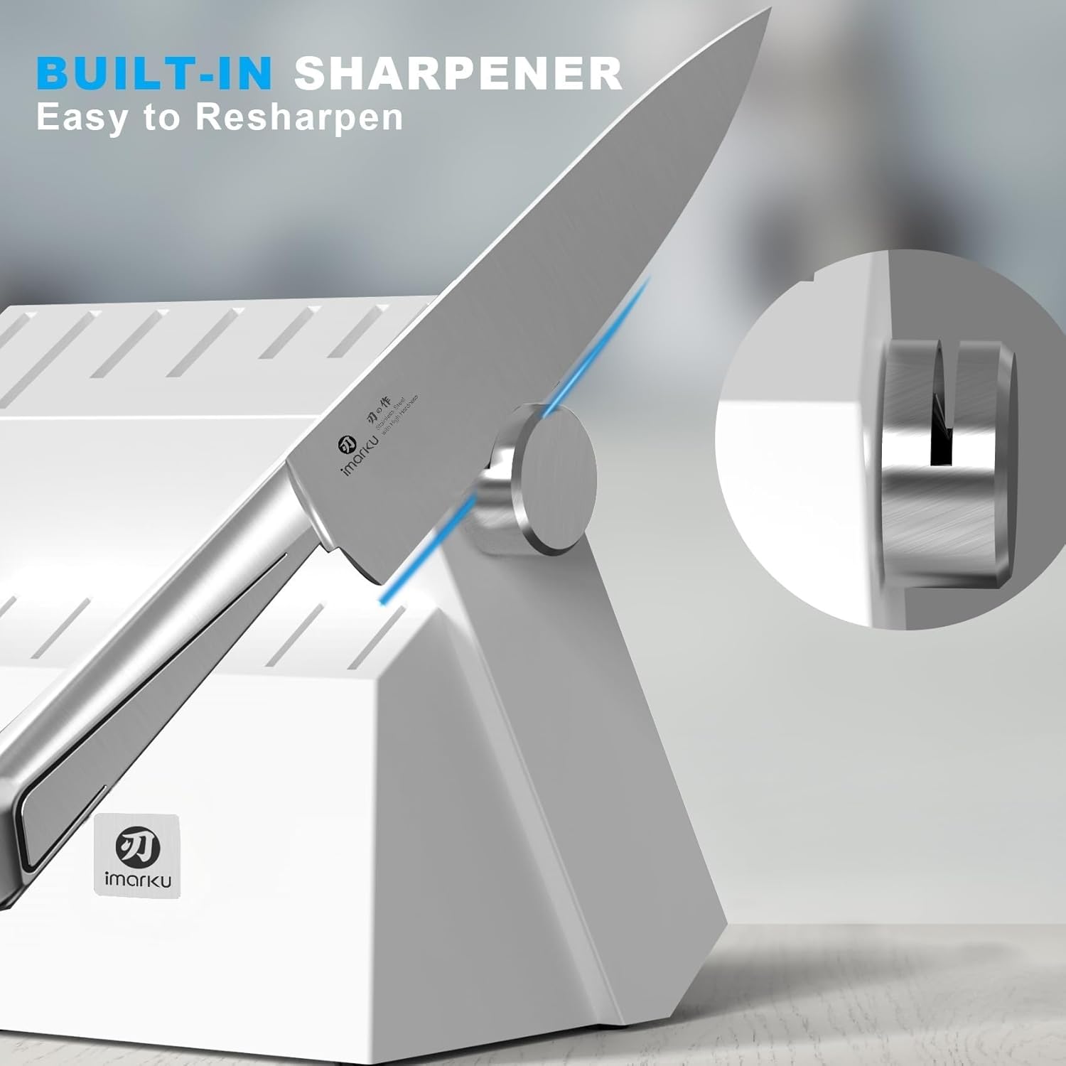 imarku 14-Piece Knife Set with Block, Built-in Sharpener, High Carbon Stainless Steel Kitchen Knives, Dishwasher Safe, Rust Resistant, Non-Slip Handle – Gift for Home Cooks & Chefs, White - Image 6