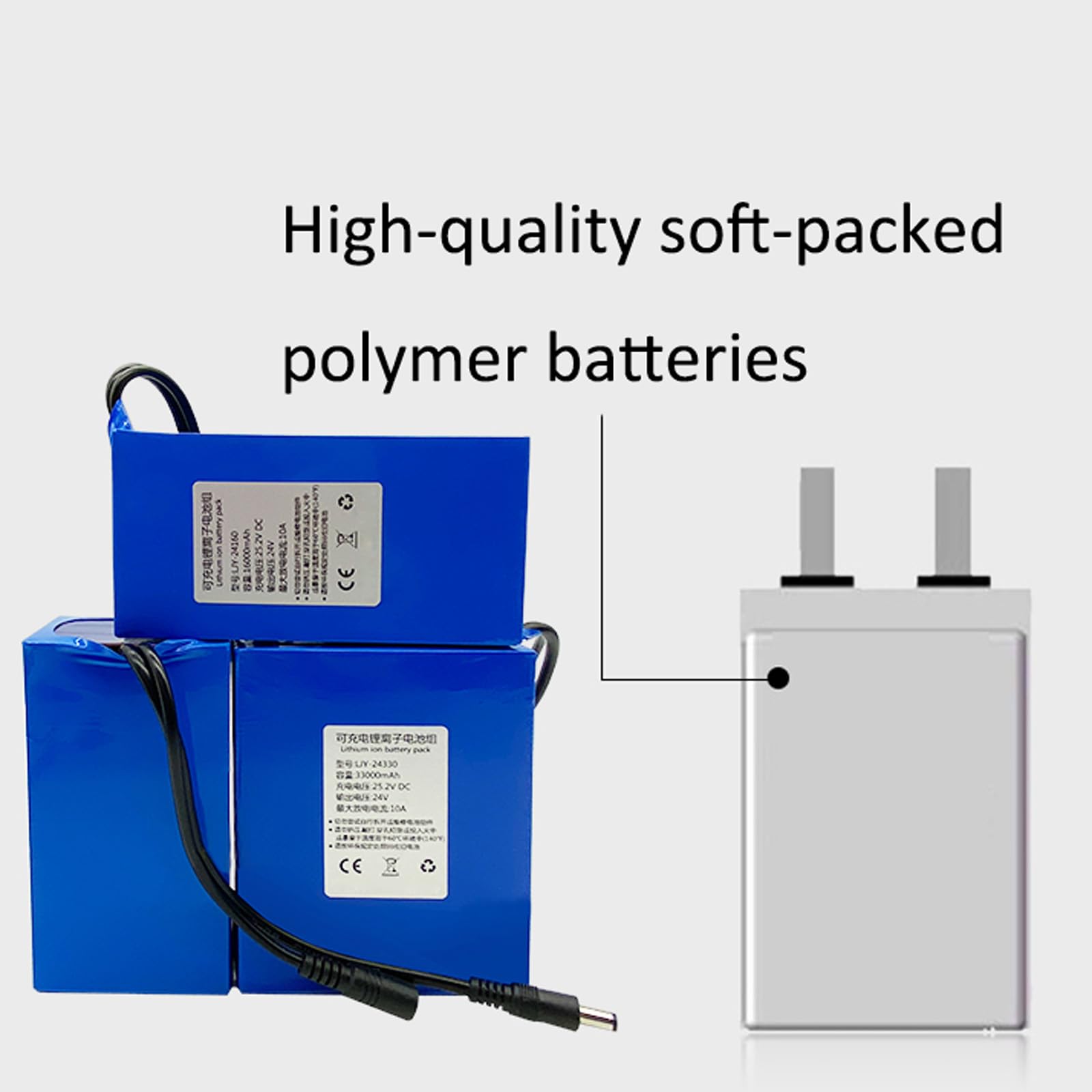 Batería Recargable 24V CC batería polímero Litio portátil 5000mAh-45000mAh 25,2V para Juguetes eléctricos, iluminación Exterior, Tiras LED, batería de Repuesto,24v5000mah