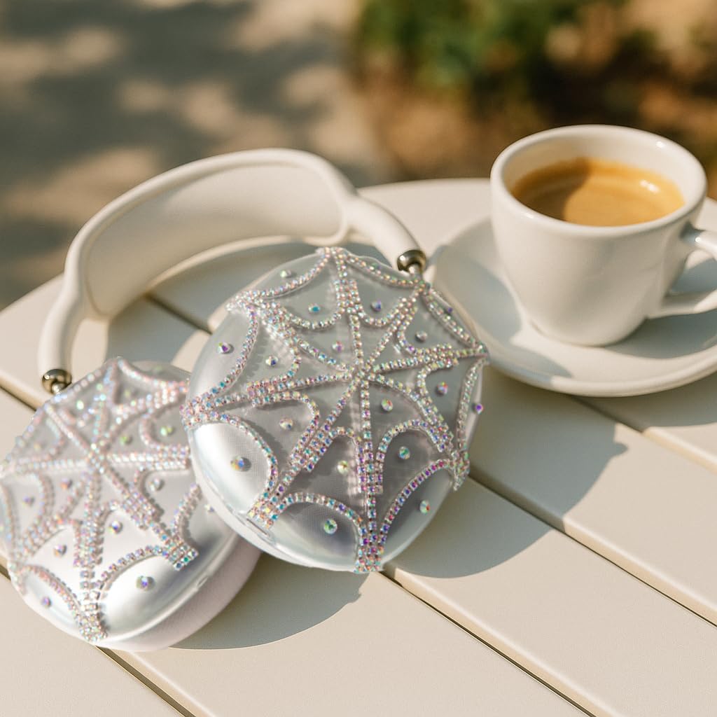 Gemstones Spider Web AirPods Max Cover Sparkling Headphones Case for Airpods Max Cute Airpod Pro Max Ear Covers Protective Accessories