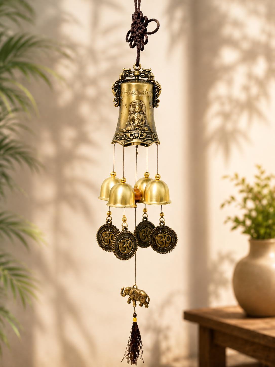 Wind Chimes for Home Positive Energy | 4 Brass Bells Om Wind Chime for Good Luck and Prosperity | Wind Chimes for Home | 4 Bells-image-5