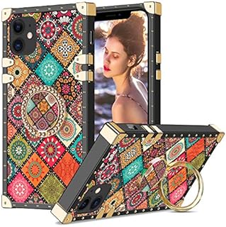 Coolden for iPhone 11 Case with Ring Kickstand Shockproof Case Square Case for Women Girls Elegant Metal Decoration Corner Back Soft TPU Protective Case Phone Case Cover for iPhone 11 (Sun Flower)