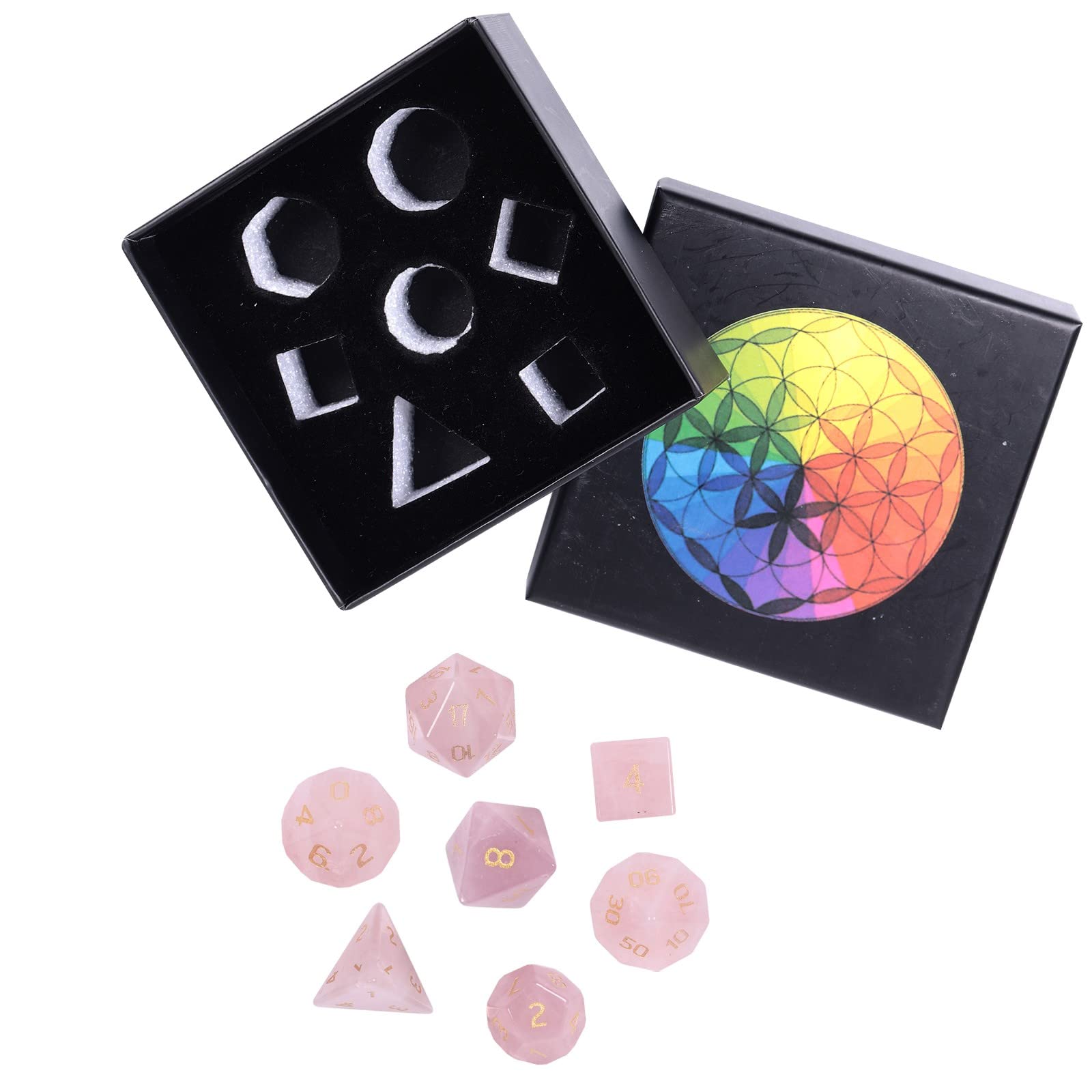 Amogeeli 7-Piece Hand-Carved Crystal DND Dice Set – Red Jasper With Gold Numbers