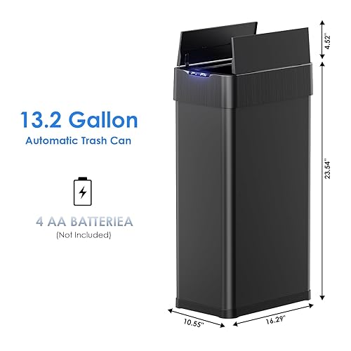 Miniatura 2 de AthLike Basurero automático con sensor de movimiento sin contacto de 13.2 galones, cubo de basura inteligente con tapa de cierre suave, anillo de