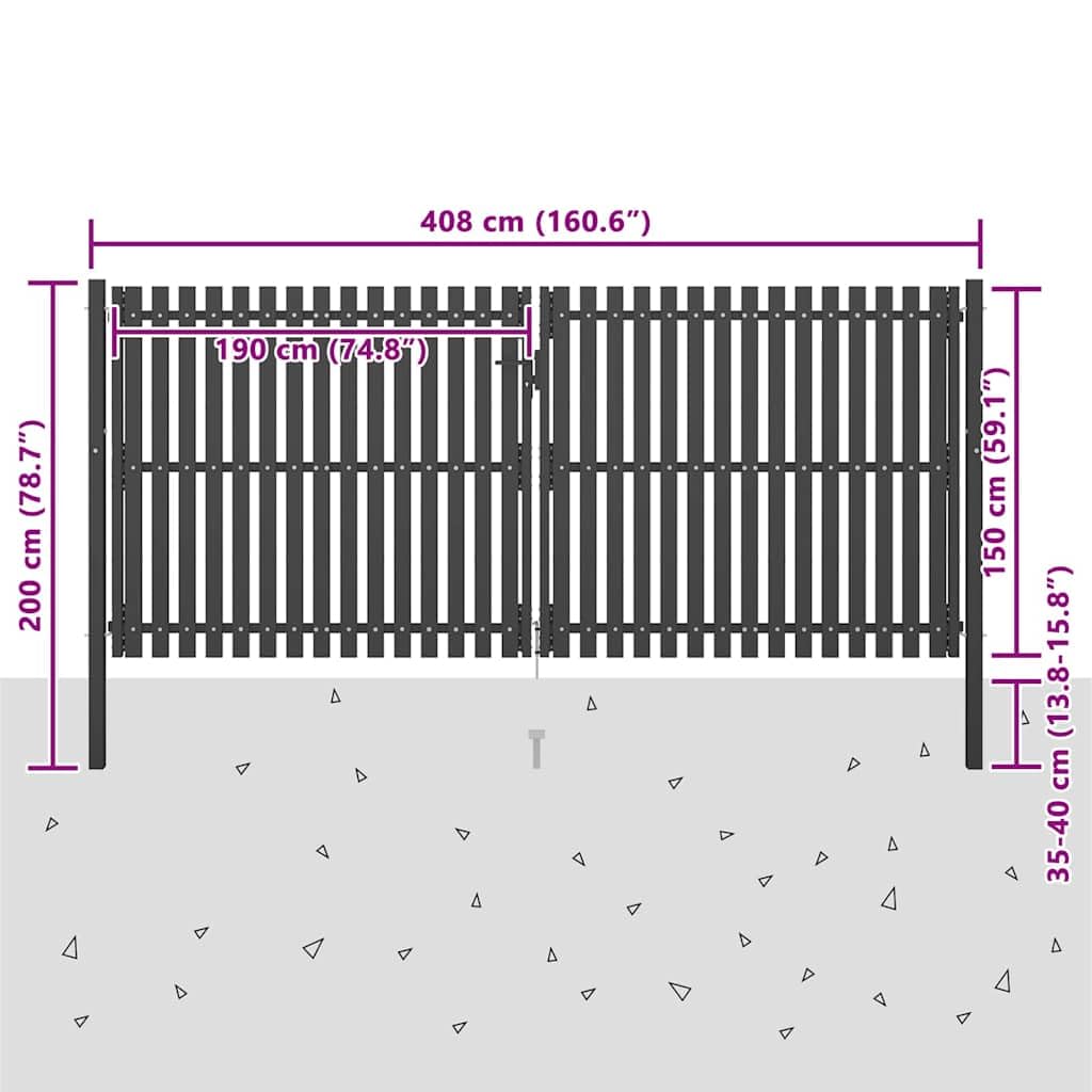 Cancello Recinzione Giardino Acciaio 400x150 cm Antracite