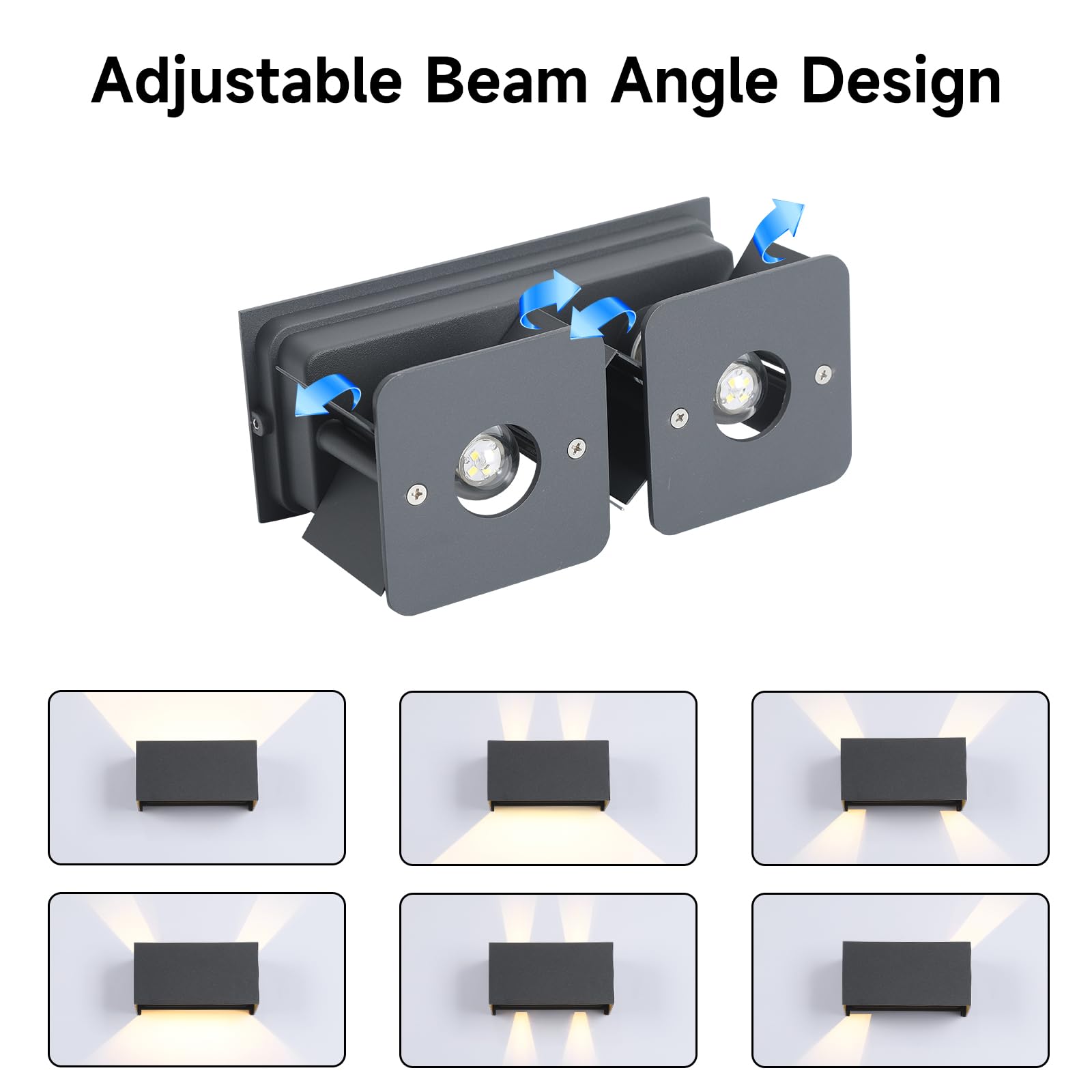 4 Pezzi G9 Applique da Parete Esterno/Interno con Lampadina Sostituibile IP65 impermeabile Lampada da Parete Esterne Alluminio Angolo del Fascio Regolabile Retangolo Antracite, 3000K Luce Caldo