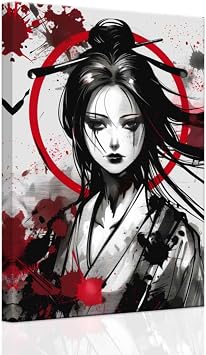 SWQYLB Samurai Woman Wall Art Japanese Canvas Painting Bushido Inspirational Poster Prints Geisha Samurai Decor Japan Culture Theme Artwork Framed White, 12.00" x 18.00"