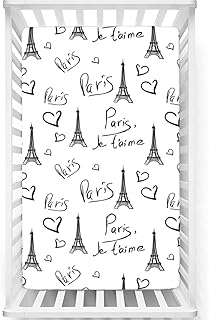 Paris Themed Fitted Crib Sheet,Standard Crib Mattress Fitted Sheet Soft & Stretchy Fitted Crib Sheet-Baby Crib Sheets for Girl or Boy,28â€œ x52â€œ,White Black