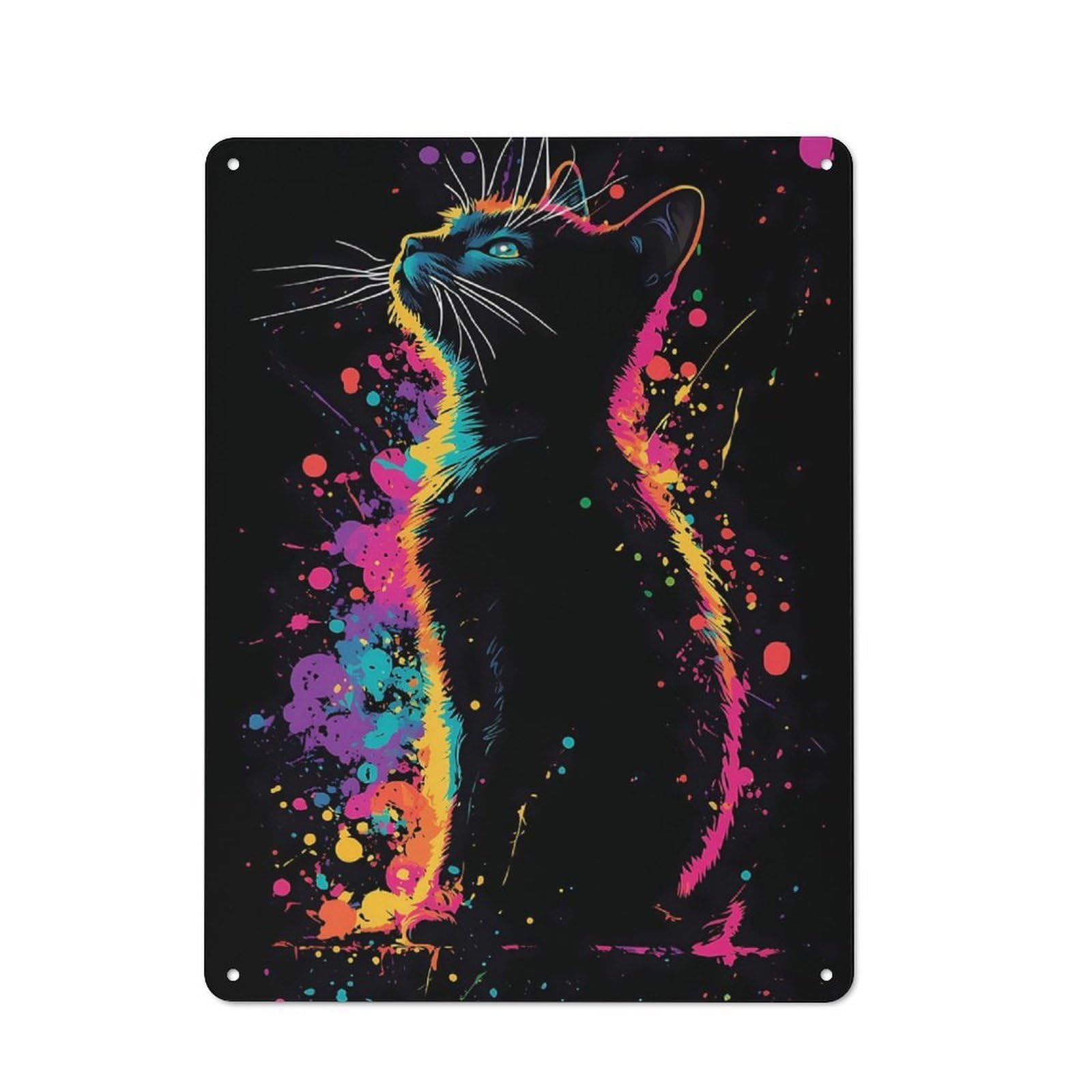 Junmoney Neon Cat Splash Art Metal Sign 40X30cm With For Pub Or Café, Retro Decor, For Cooler-Month Interiors With Retro Character